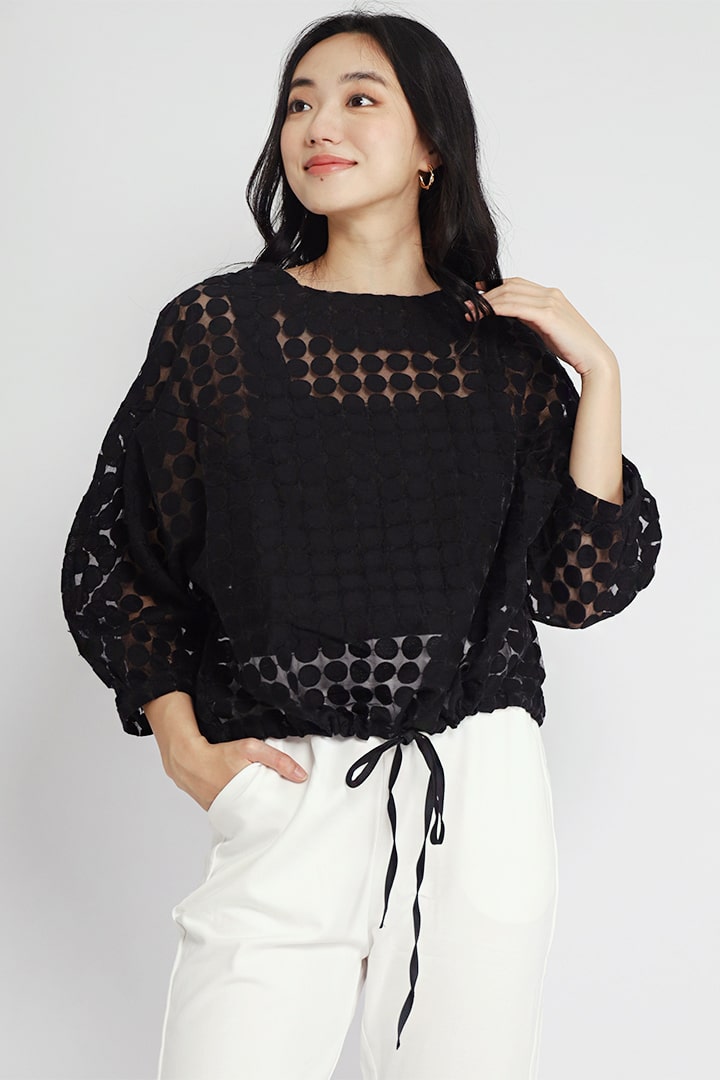 Dita Drawstring Top in Black