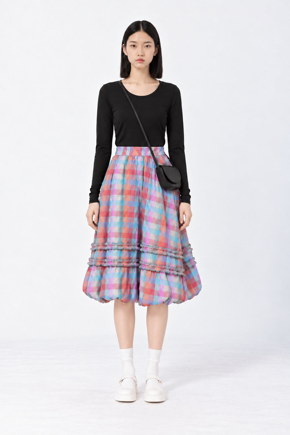 Jewel Checkered Balloon Skirt
