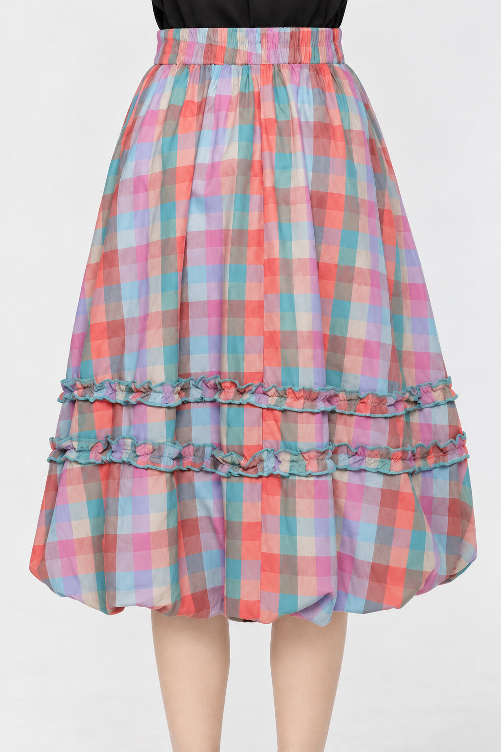 Jewel Checkered Balloon Skirt