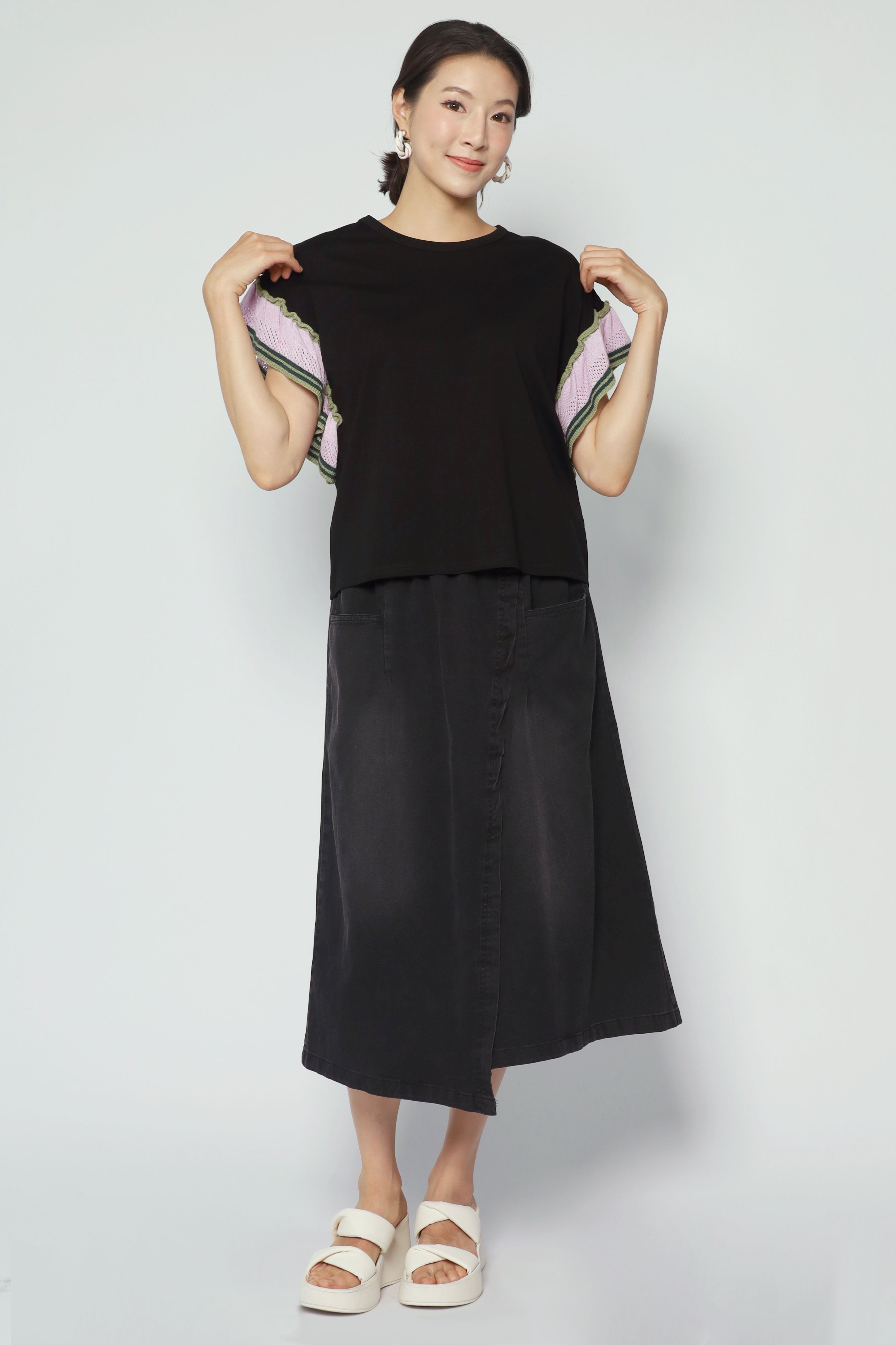 Aurelia Contrast Sleeves Top in Black