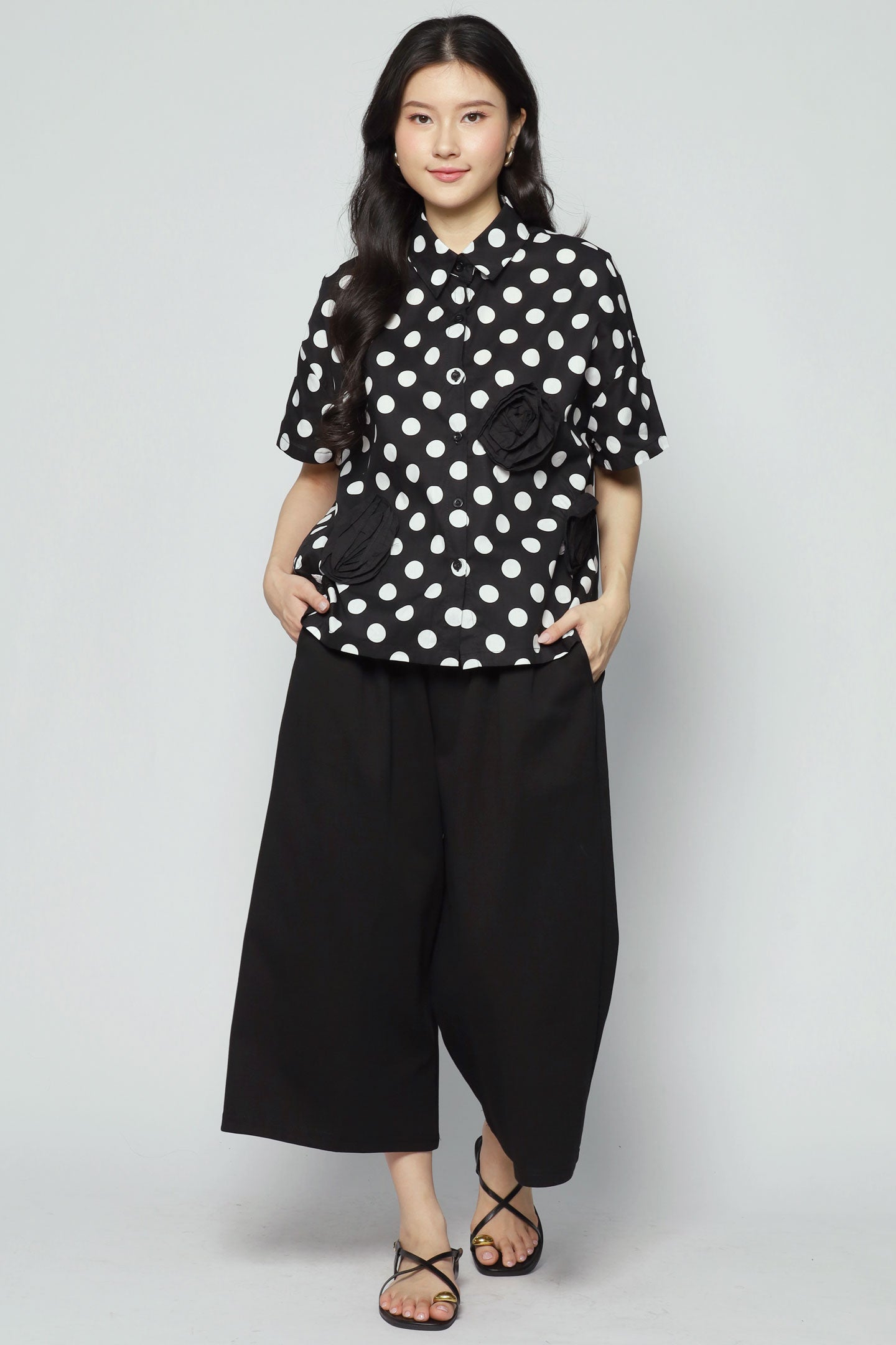 Amara Polkadot Rosette Top