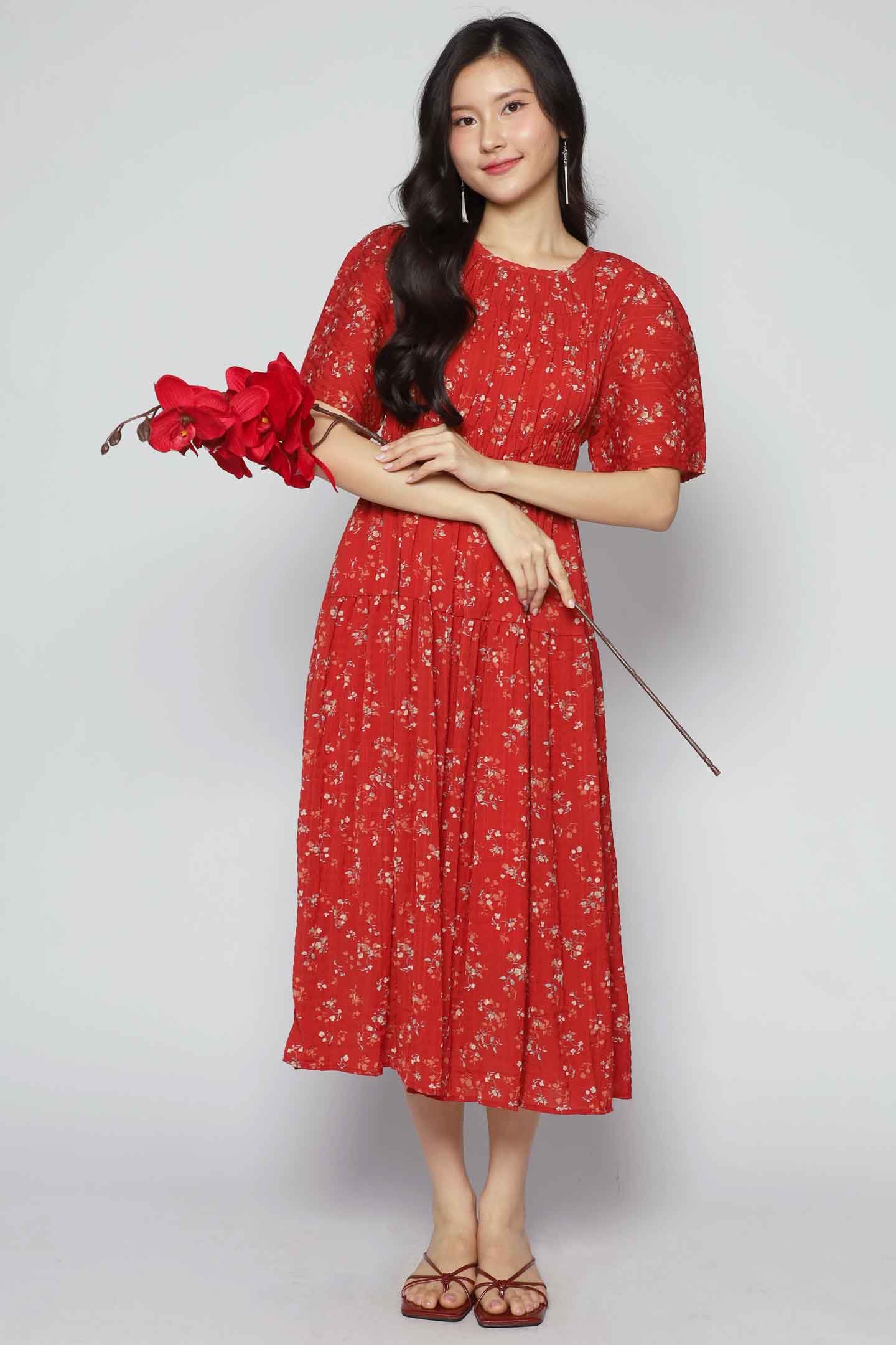 Astha Dress in Red Floral Whimsy