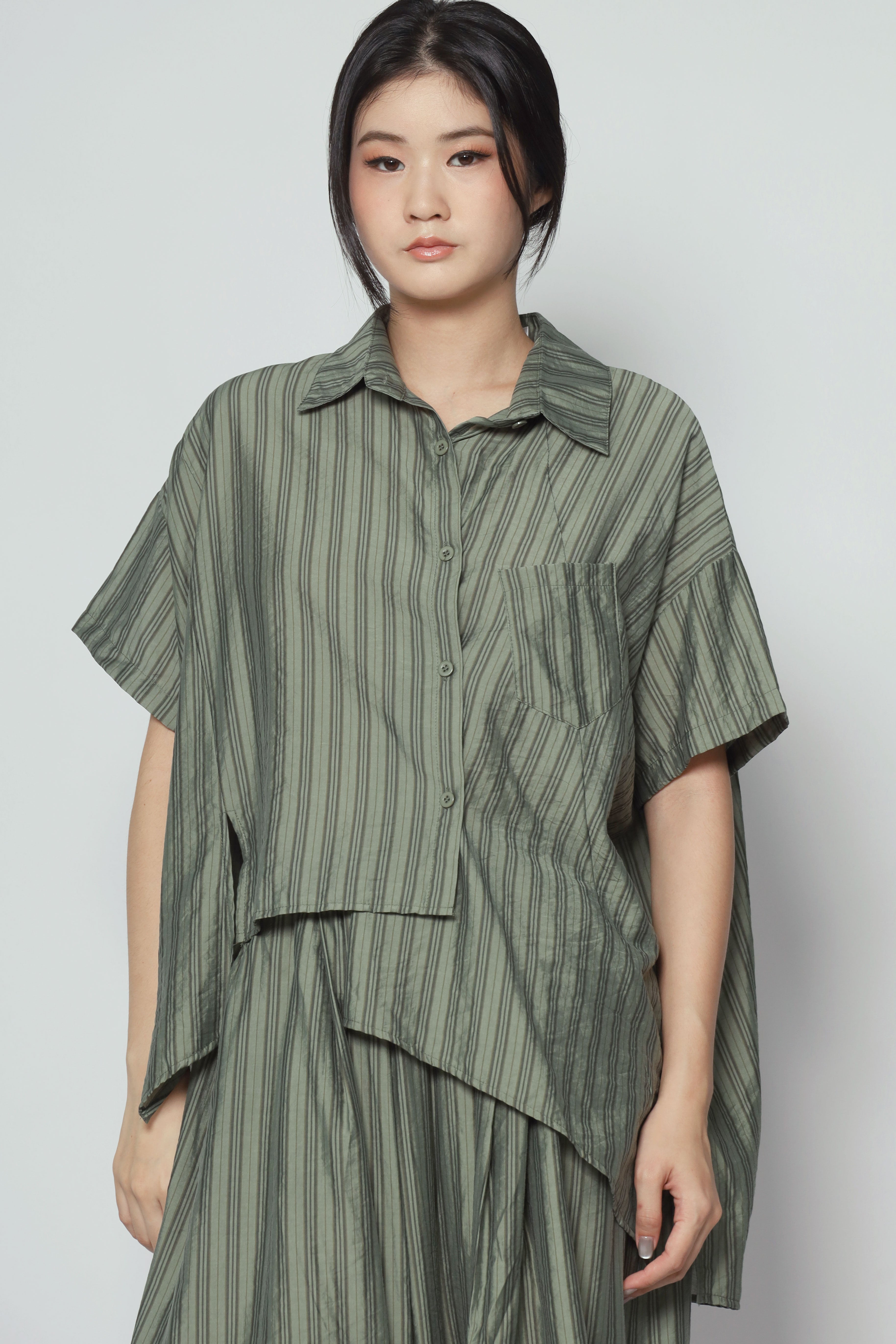 Bee Openback Top in Green Stripes