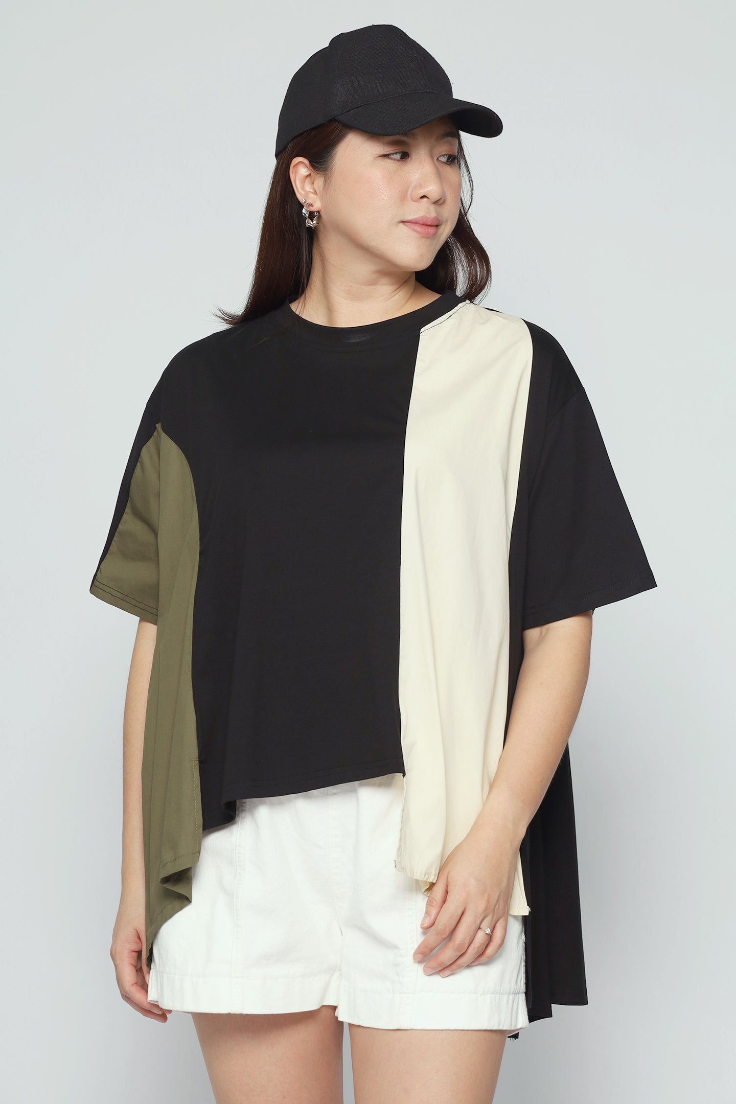 Callo Colourblock Top in Green Cream Black