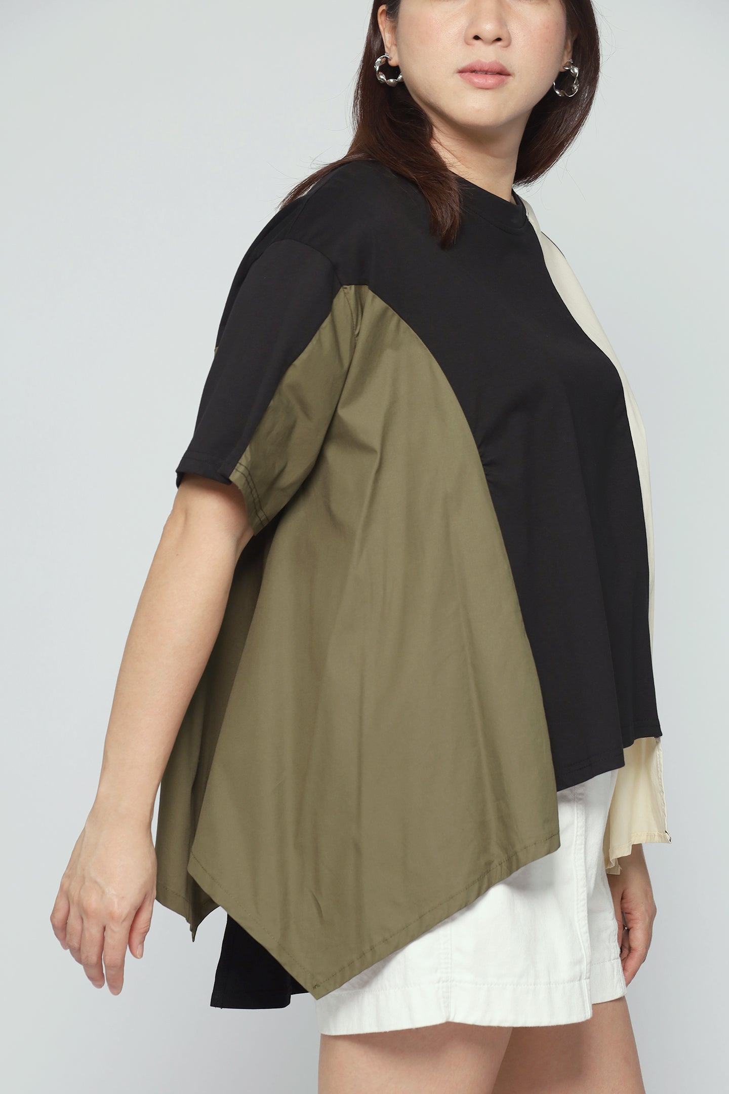 Callo Colourblock Top in Green Cream Black