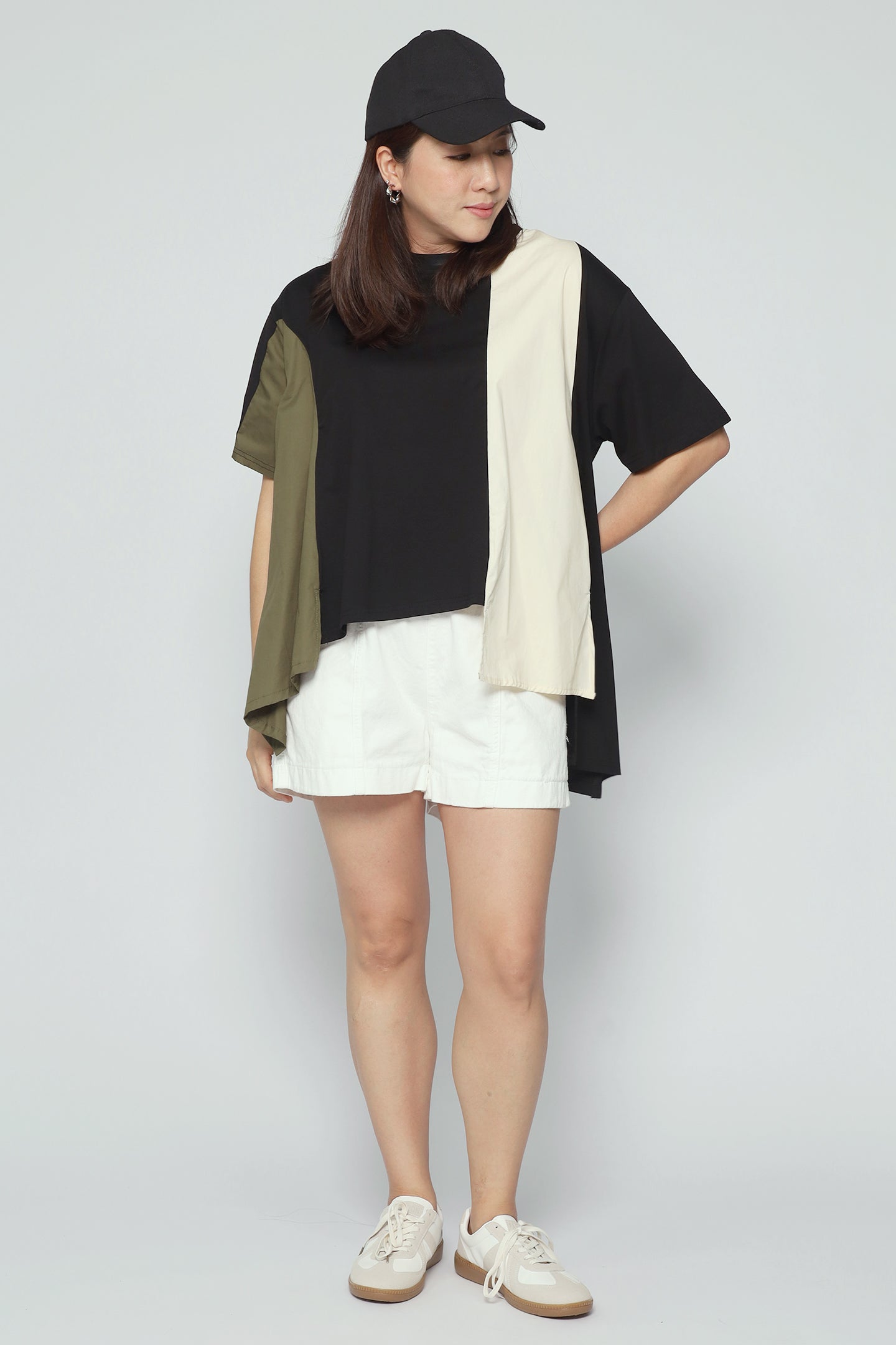 Callo Colourblock Top in Green Cream Black