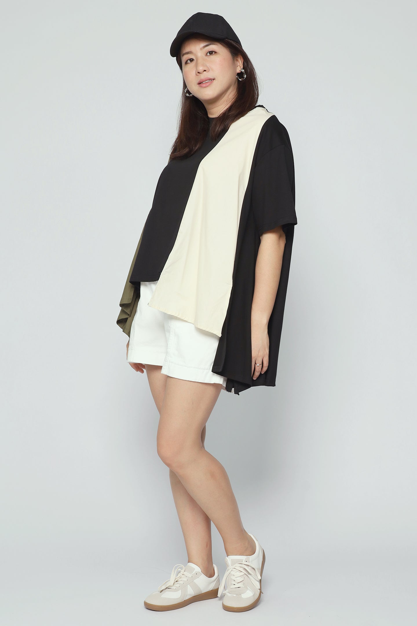 Callo Colourblock Top in Green Cream Black