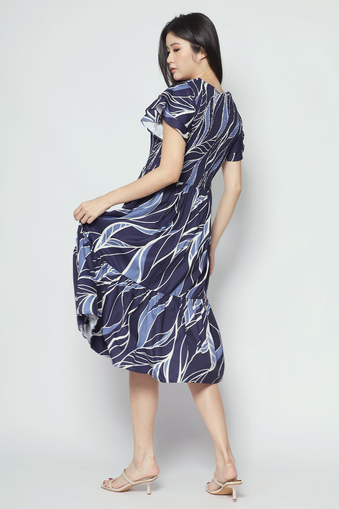 Coralie Dress in Blue Leaf