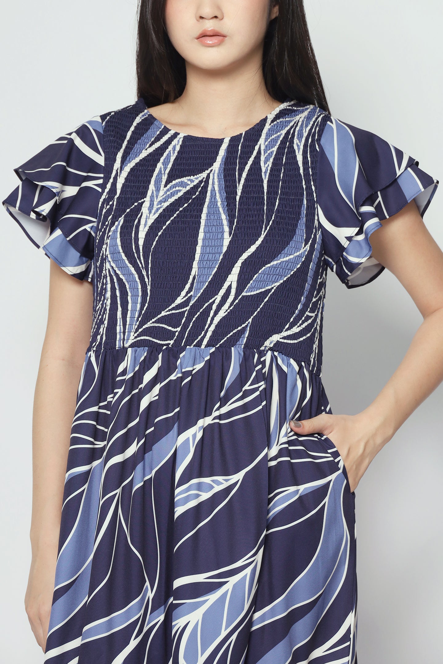 Coralie Dress in Blue Leaf