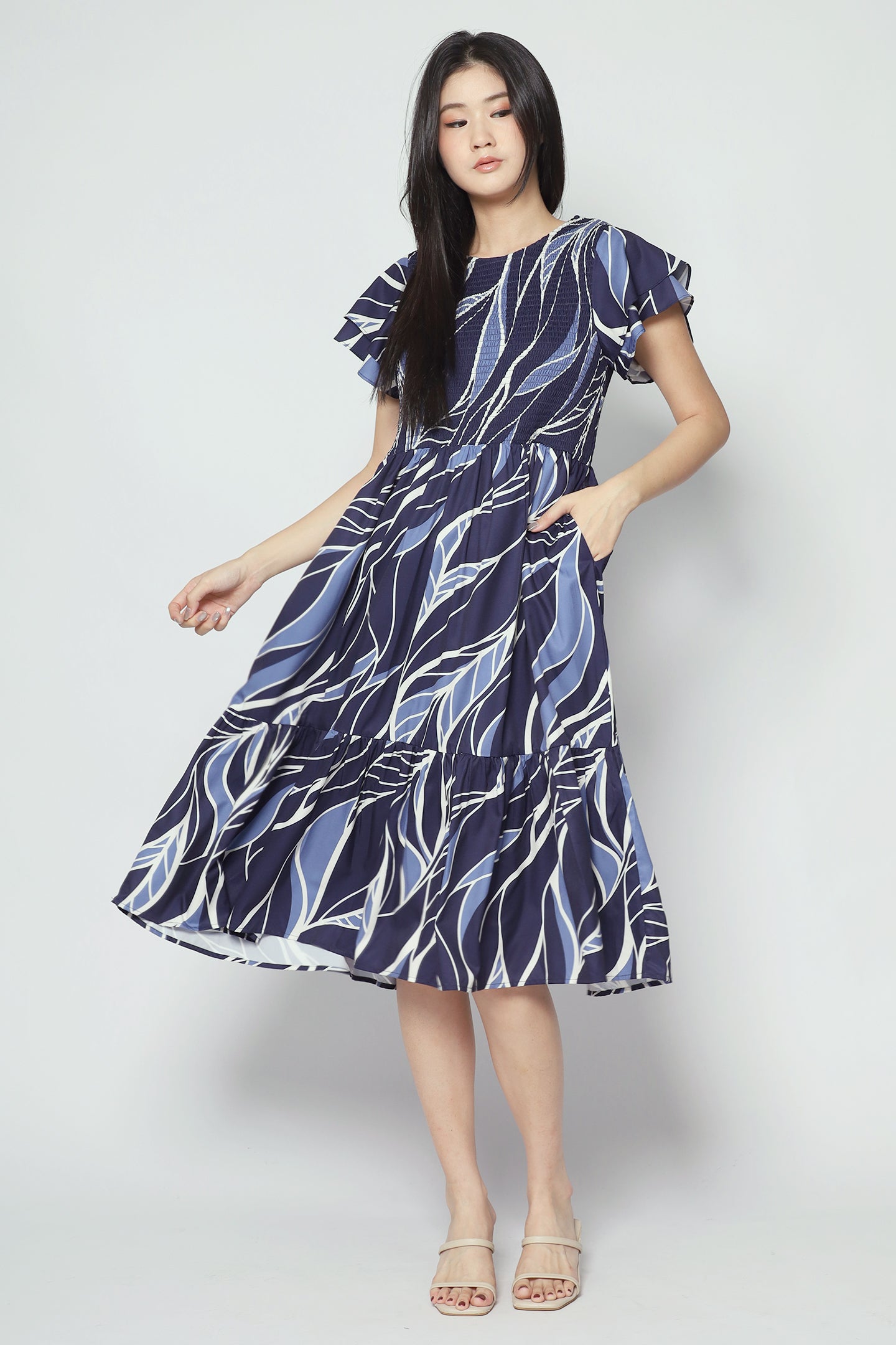 Coralie Dress in Blue Leaf