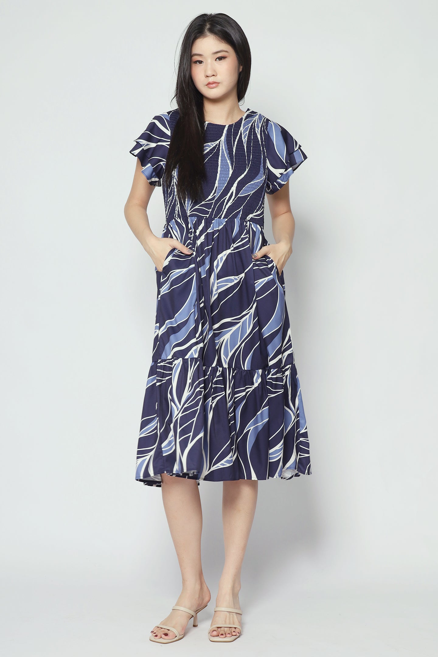 Coralie Dress in Blue Leaf