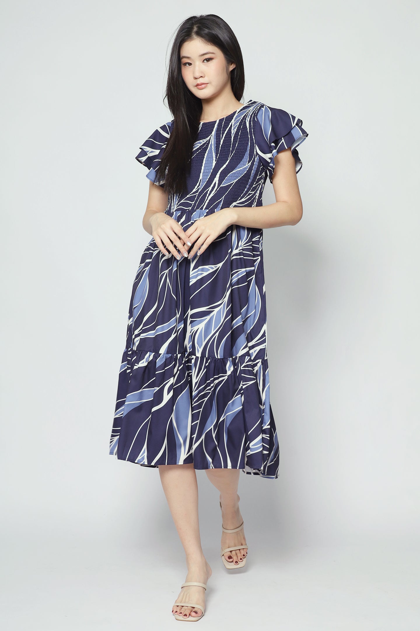 Coralie Dress in Blue Leaf