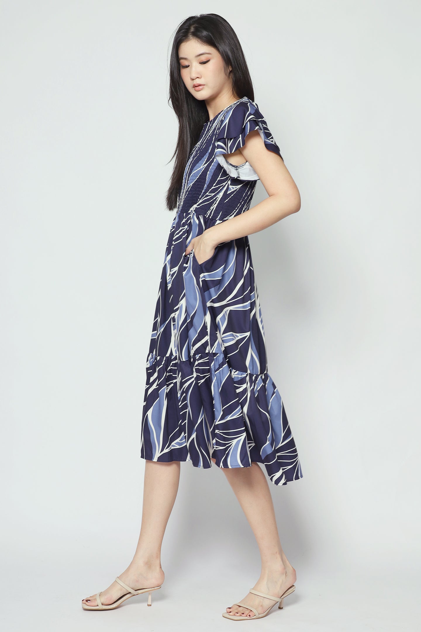 Coralie Dress in Blue Leaf