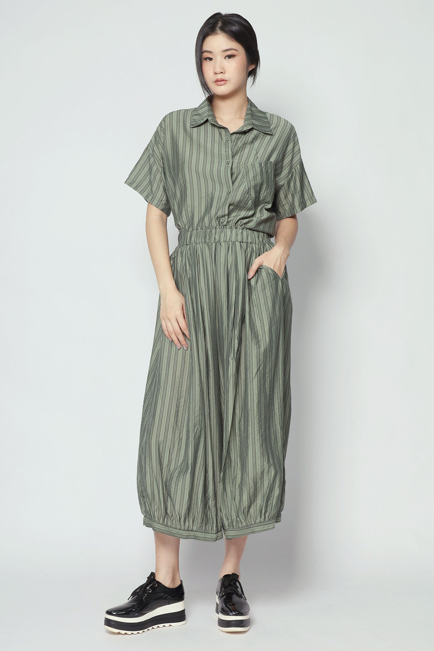 Dippy Culottes in Green Stripes