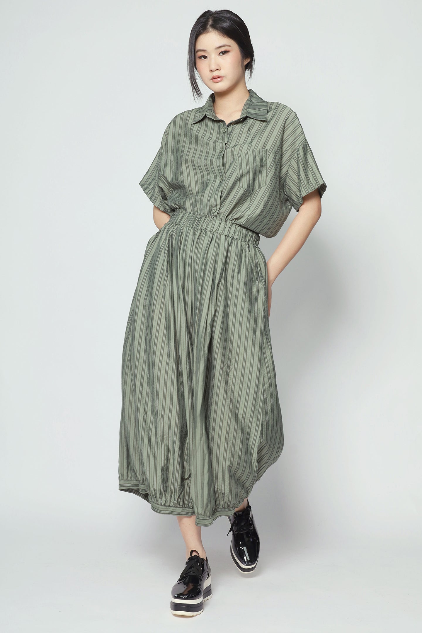 Dippy Culottes in Green Stripes