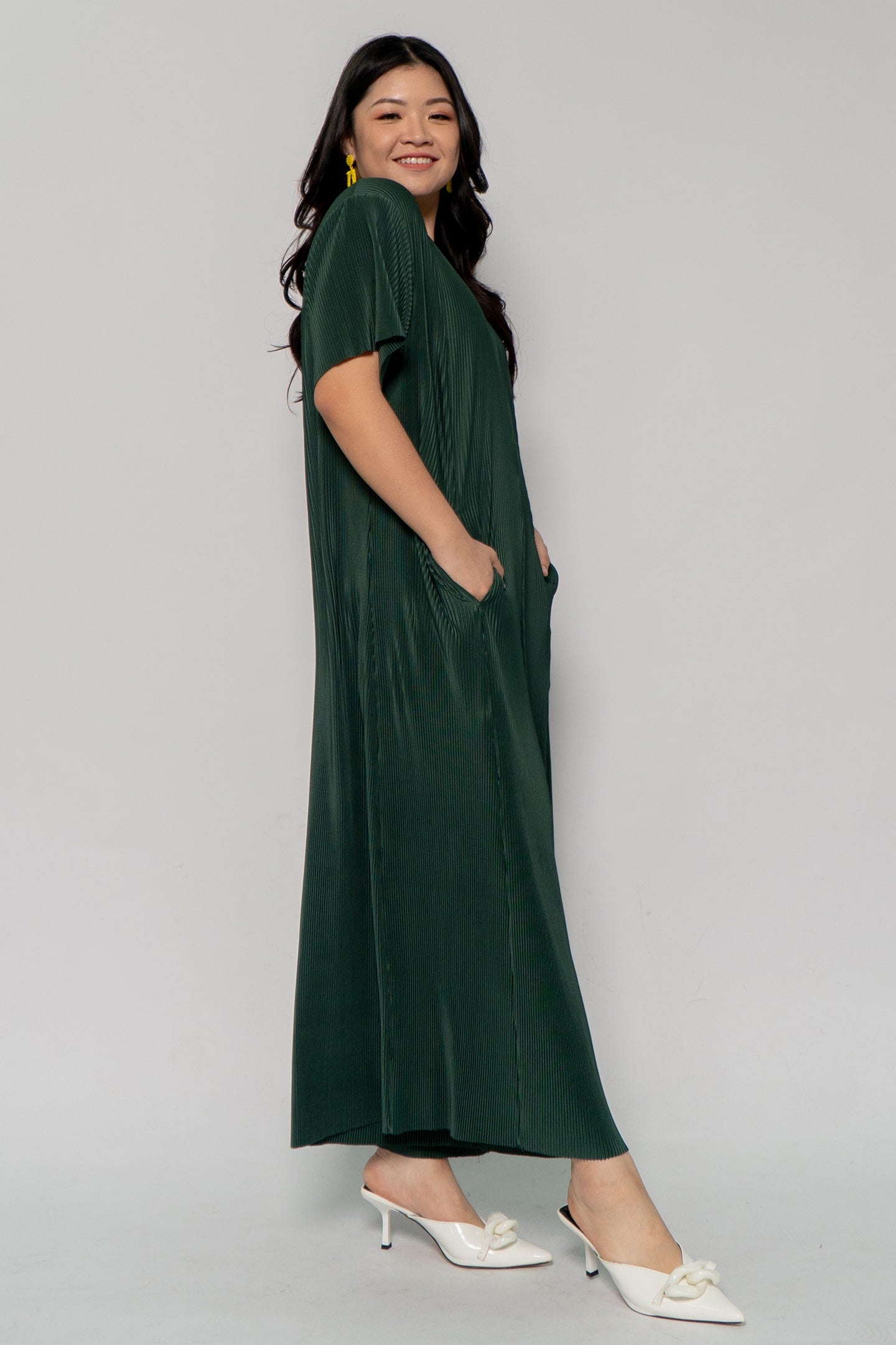 Celine Jumpsuit in Pleated Emerald