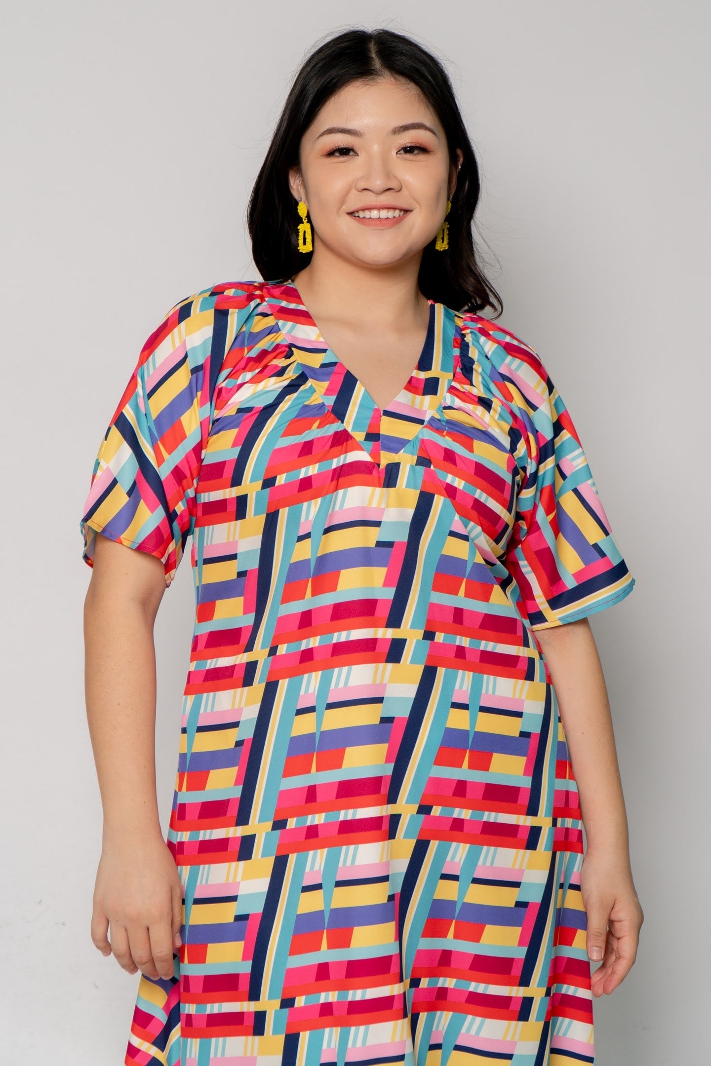 Whitney V Dress in Rainbow Geometric