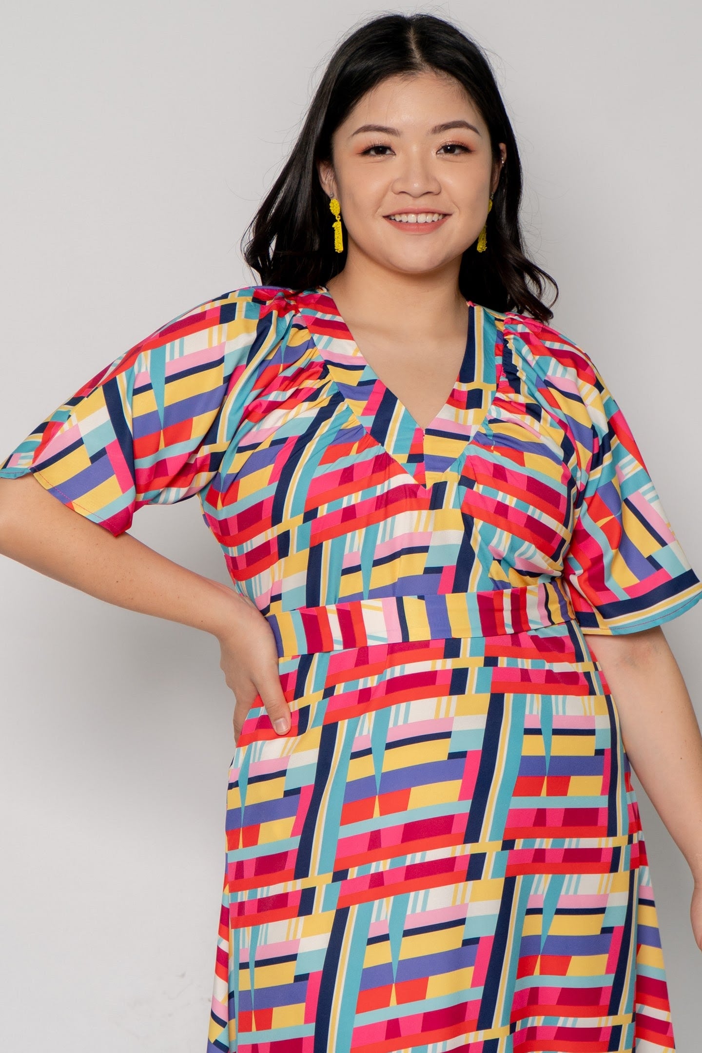 Whitney V Dress in Rainbow Geometric