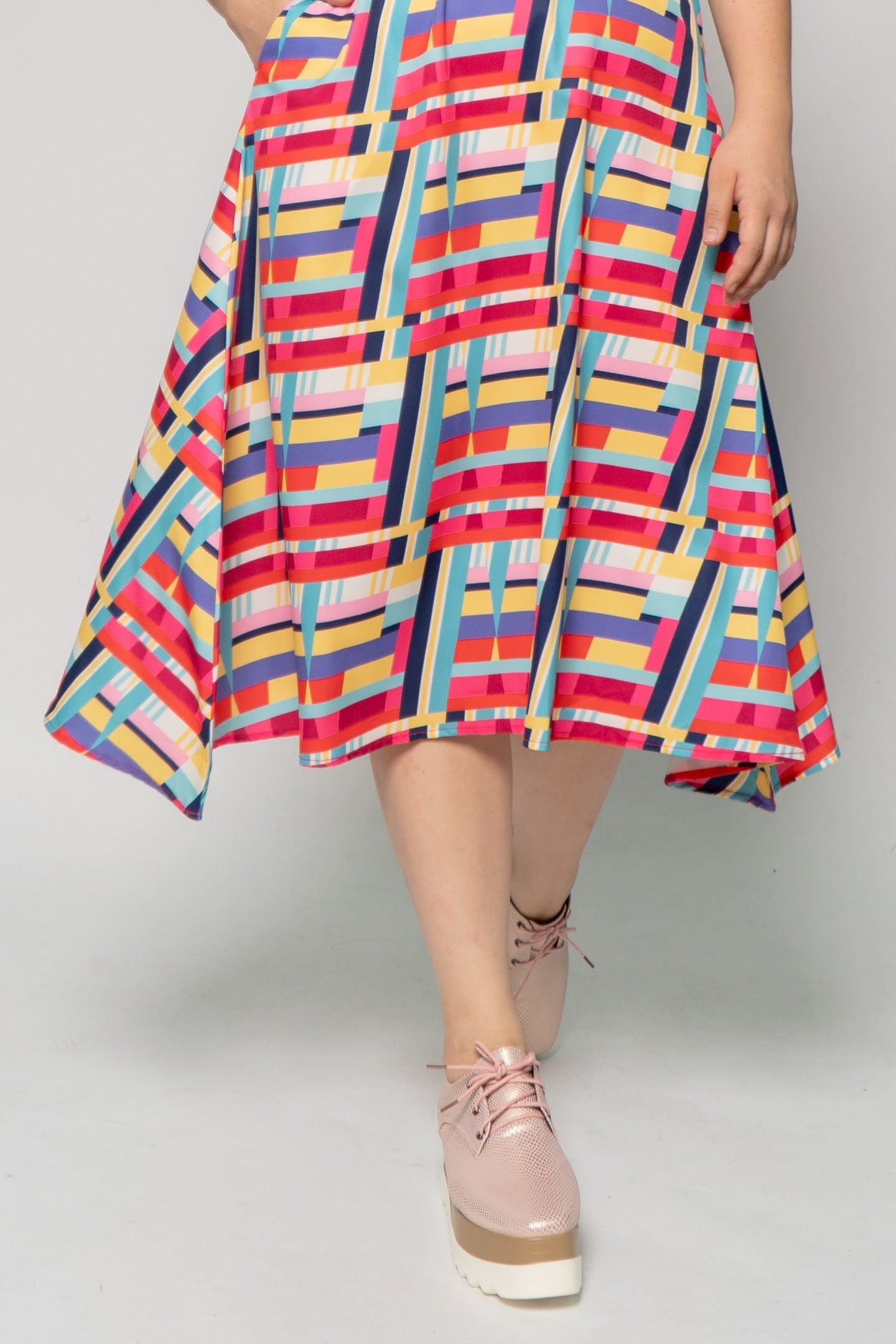 Whitney V Dress in Rainbow Geometric