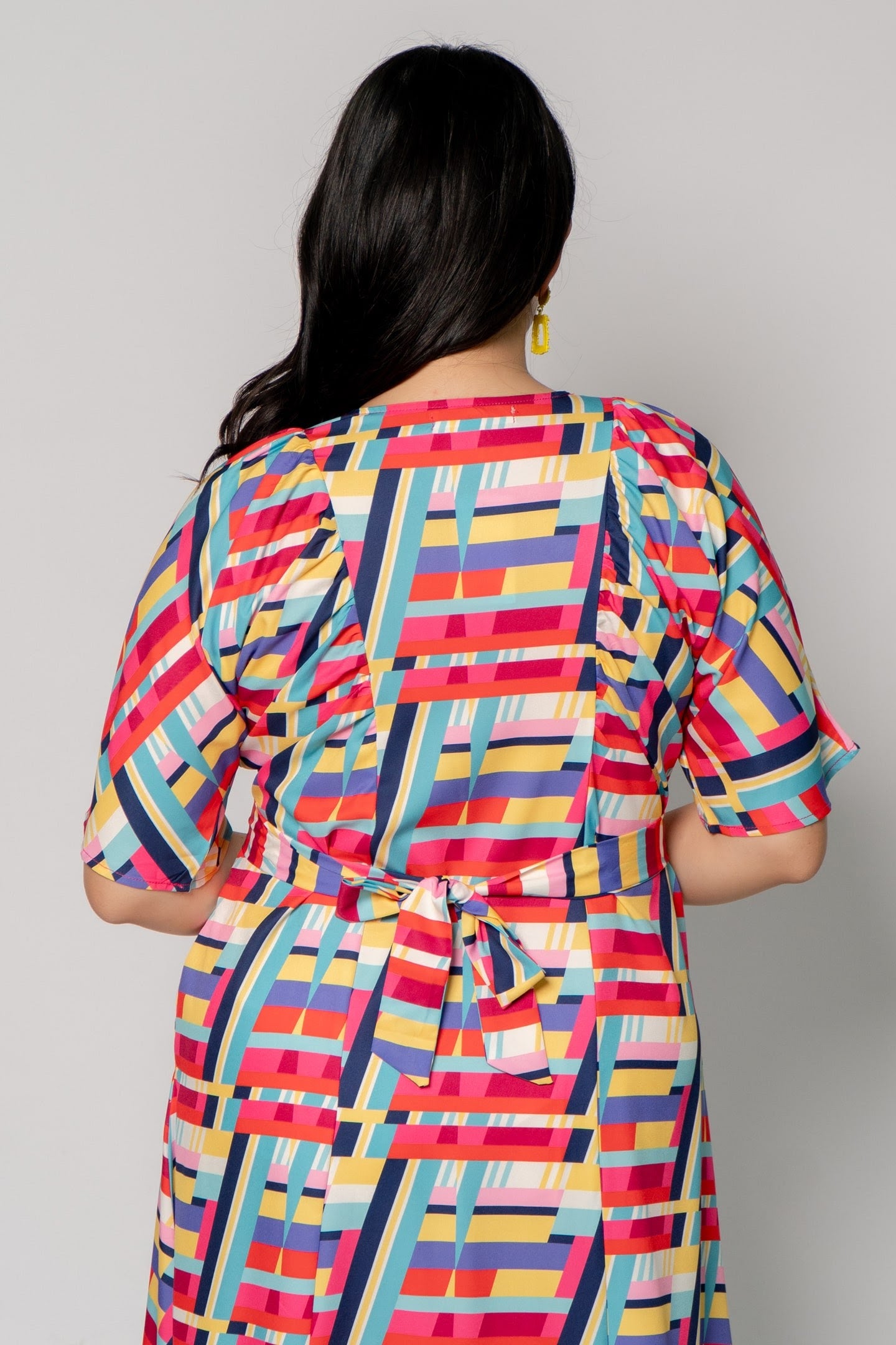 Whitney V Dress in Rainbow Geometric