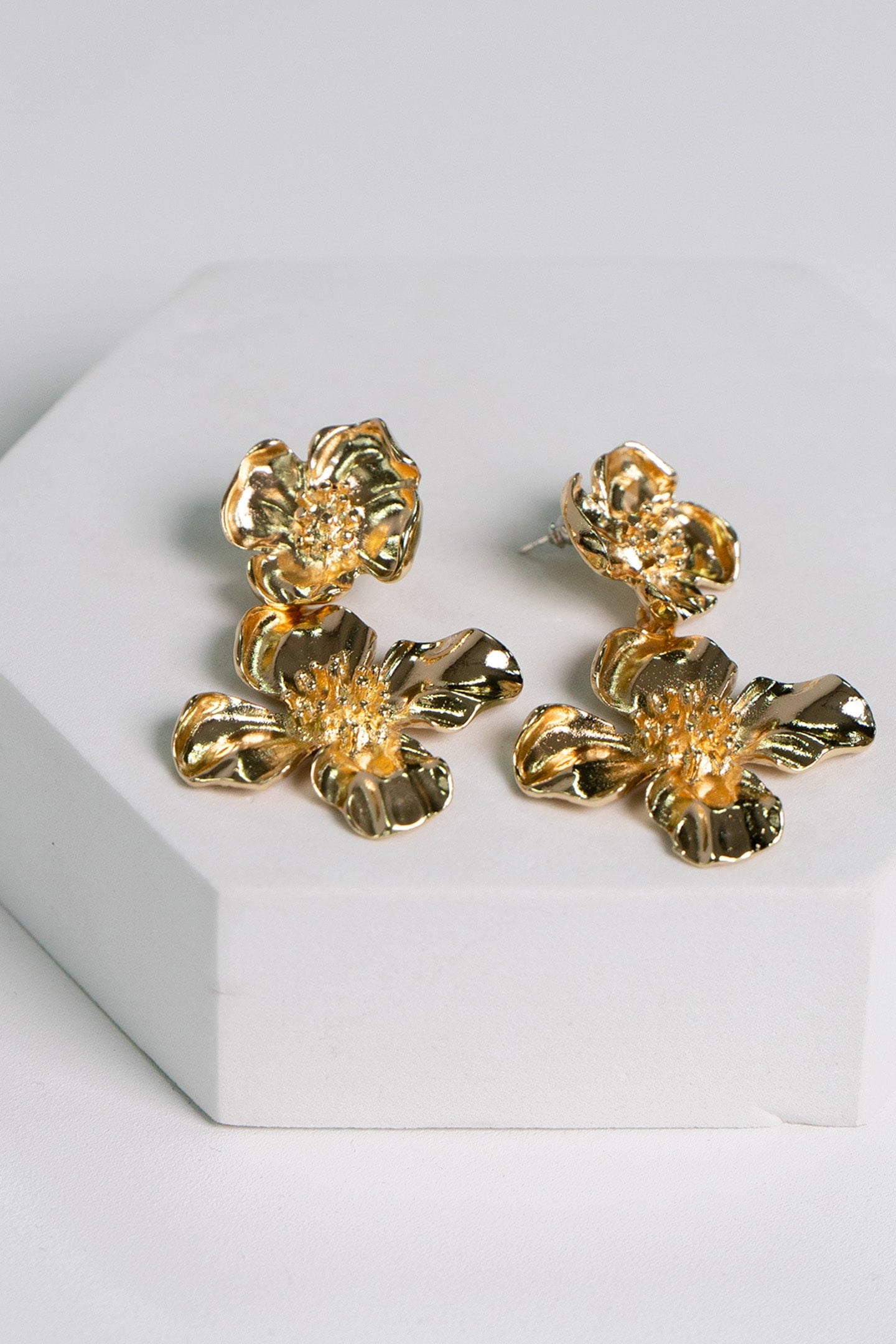 Gold Double Flower Earrings