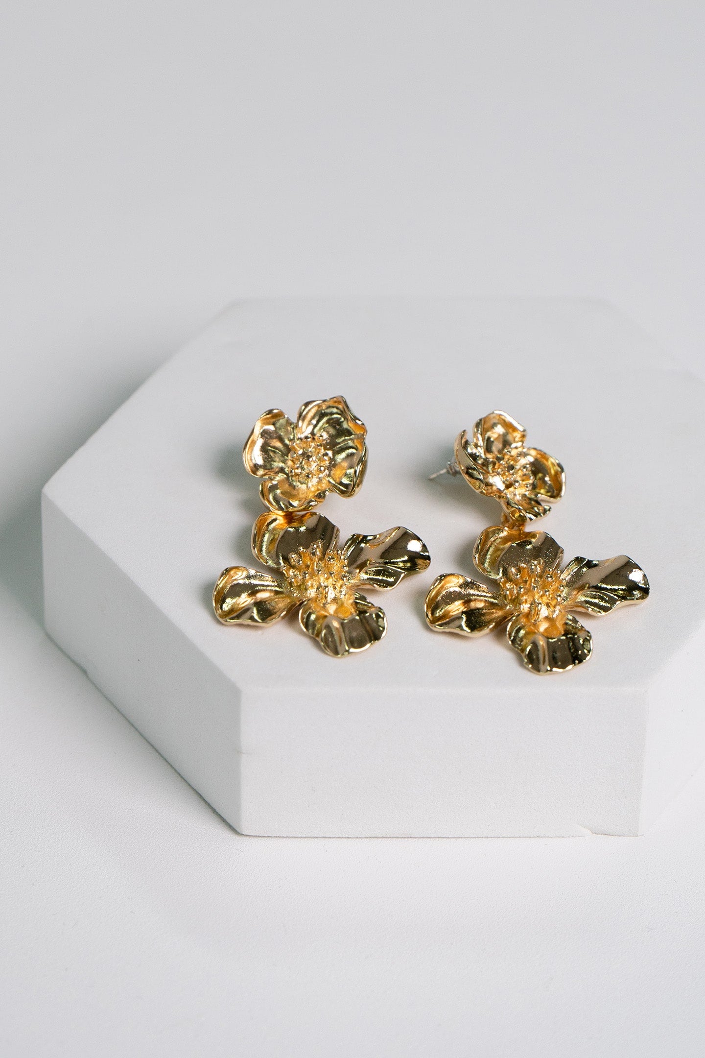 Gold Double Flower Earrings