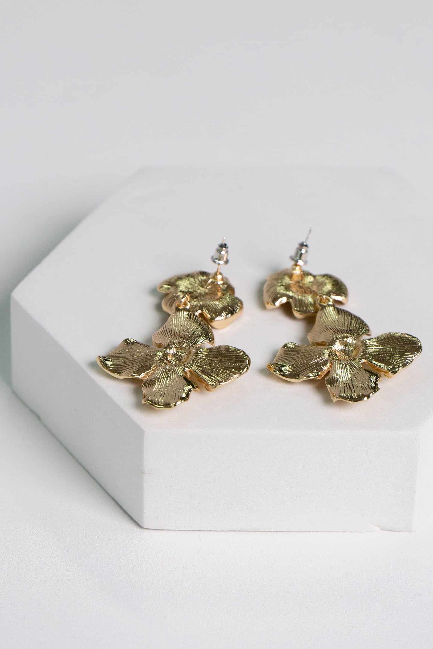 Gold Double Flower Earrings