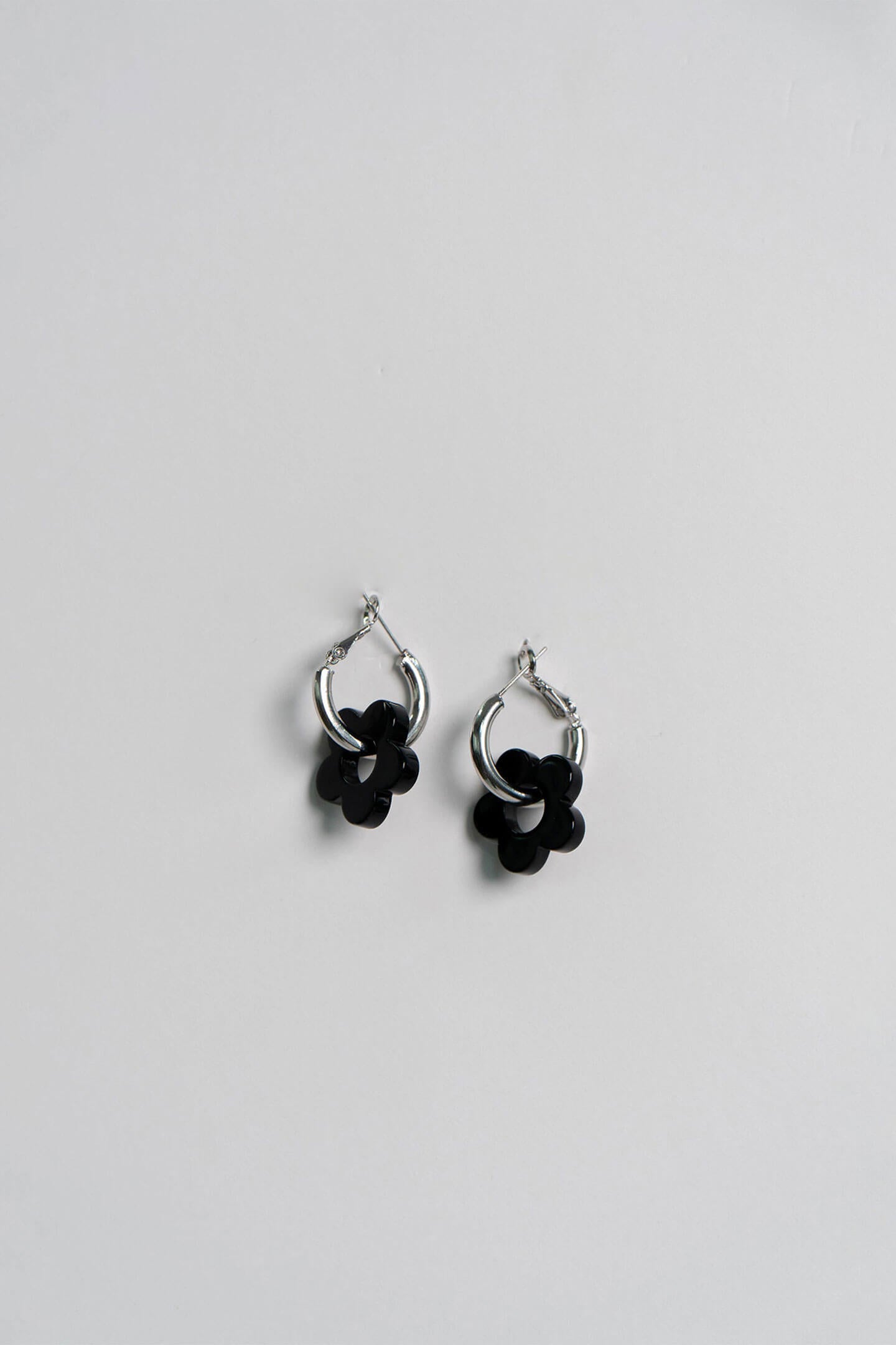 Huggie Black Floral Earrings