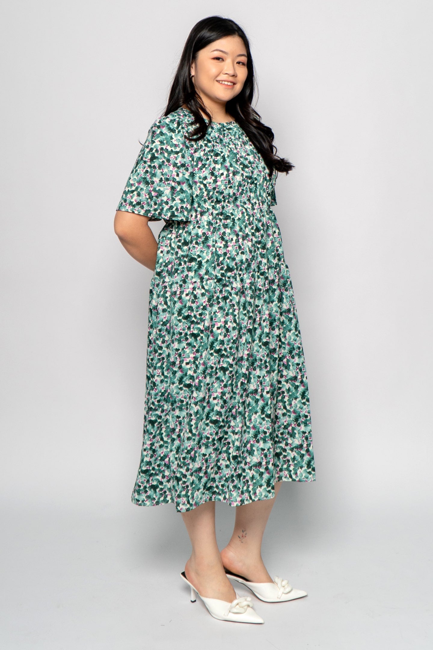 Astha Dress in Green Poppies