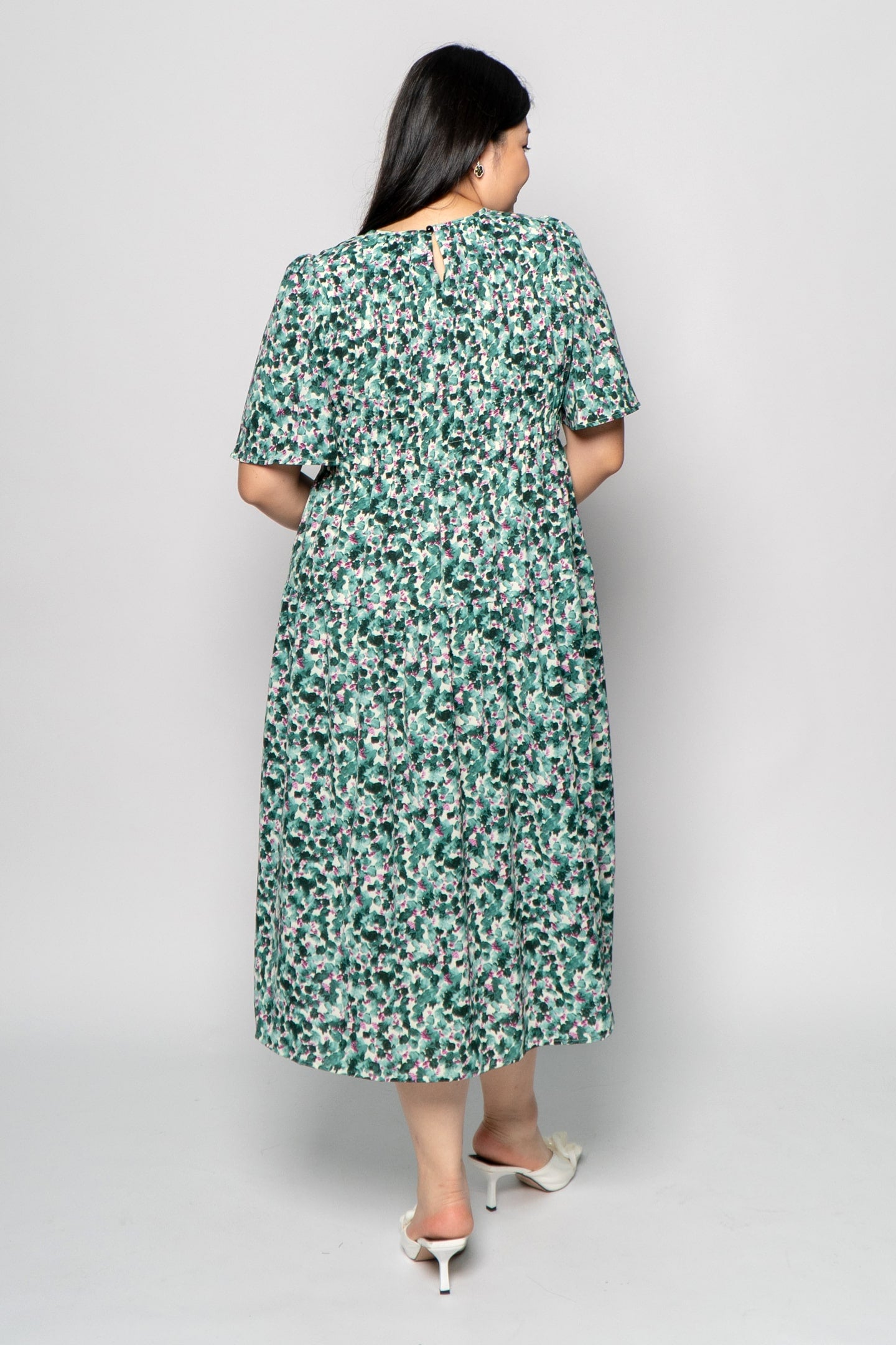 Astha Dress in Green Poppies