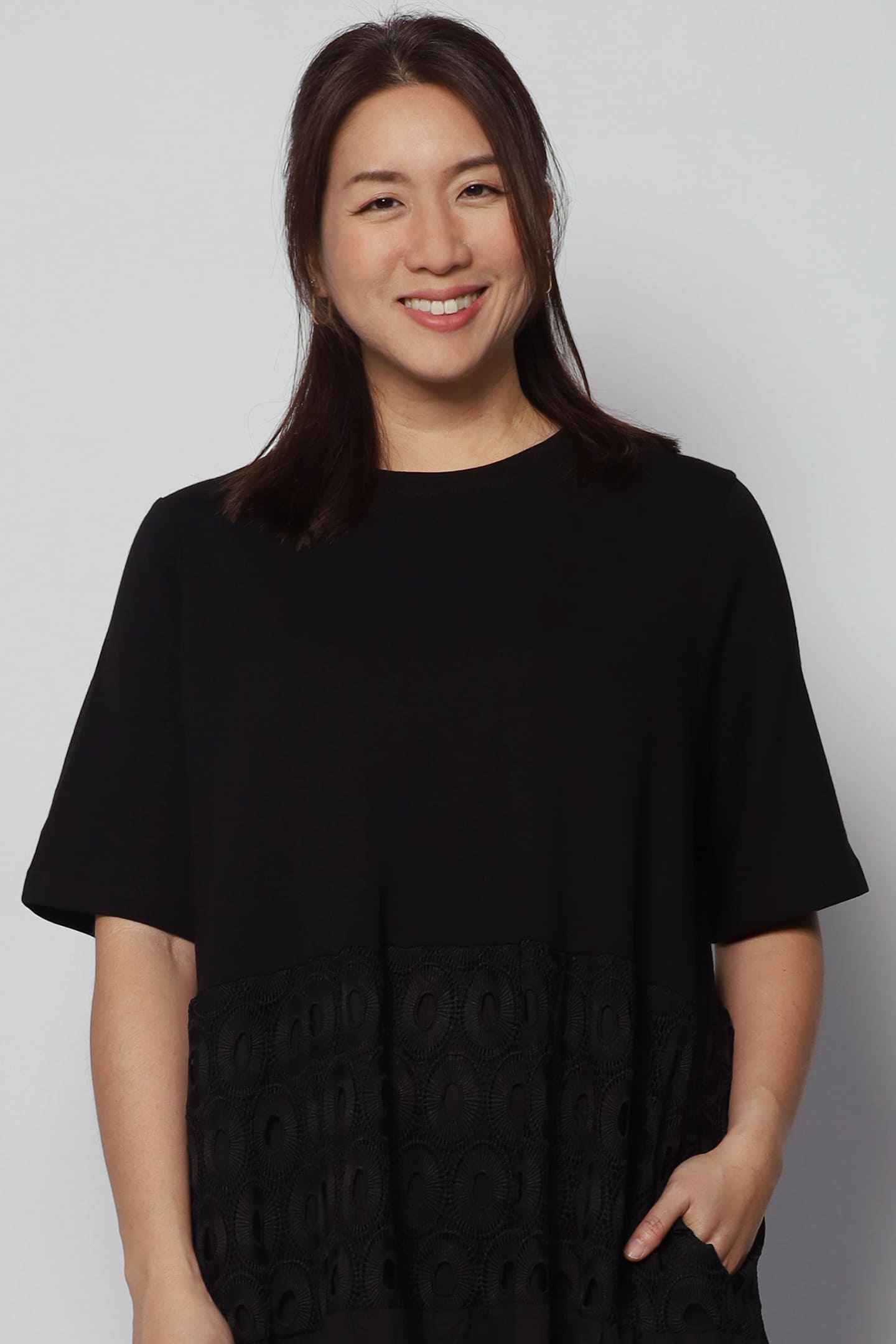 Daya Eyelet Crochet Dress in Black