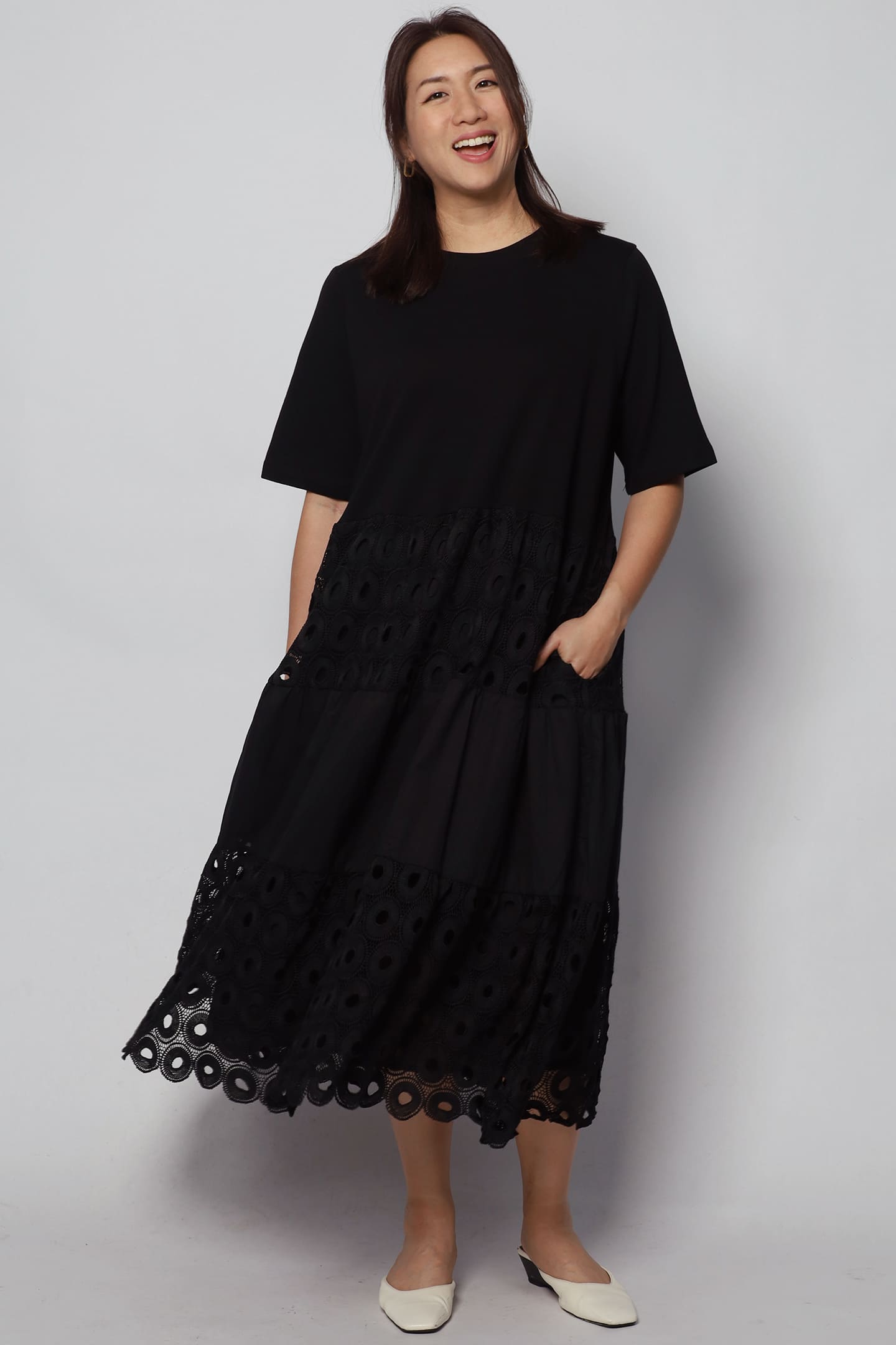 Daya Eyelet Crochet Dress in Black
