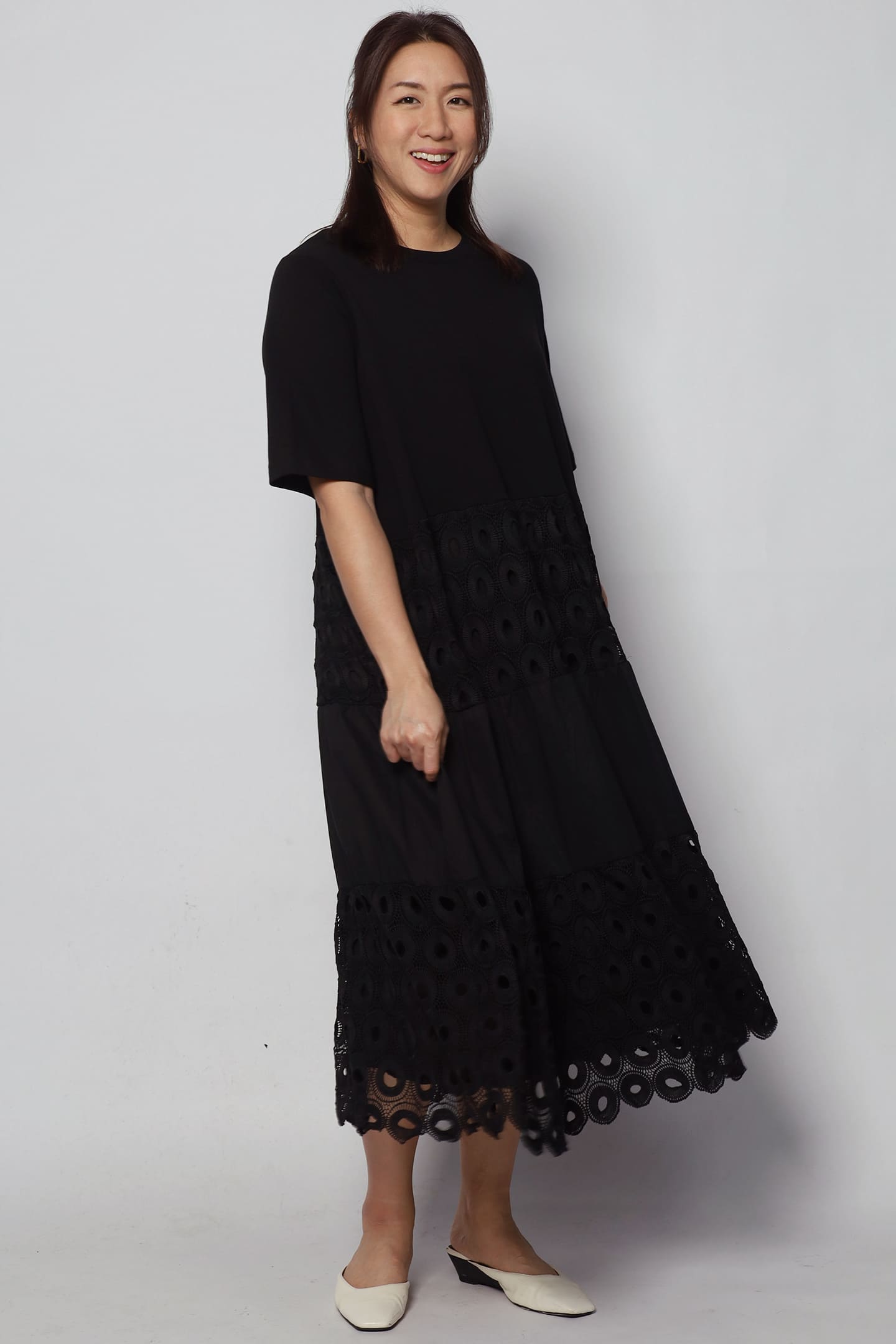 Daya Eyelet Crochet Dress in Black