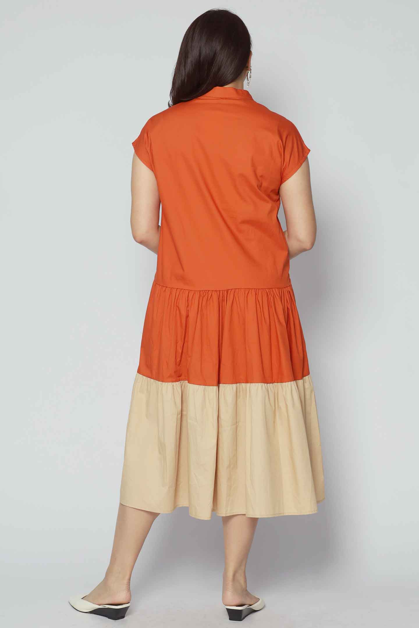 Donya Colourblock Dress in Orange