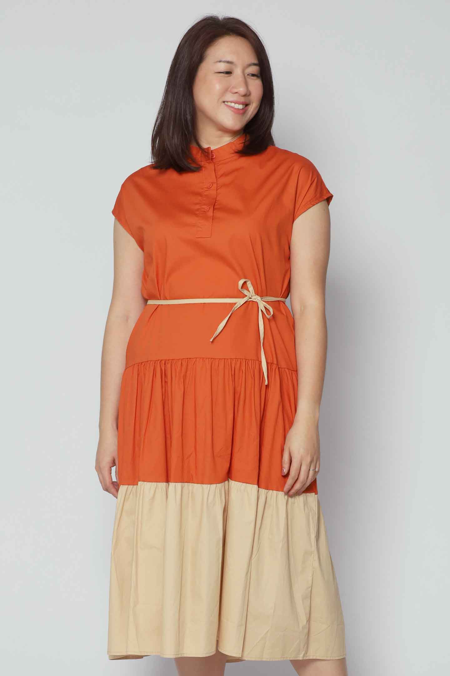 Donya Colourblock Dress in Orange
