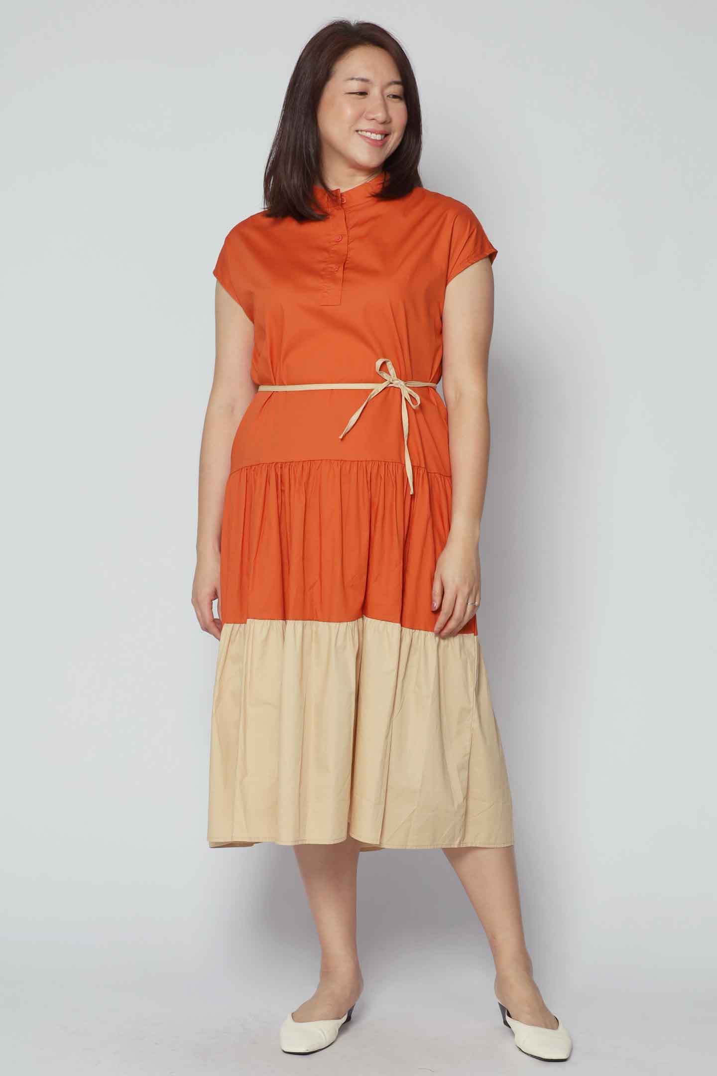 Donya Colourblock Dress in Orange