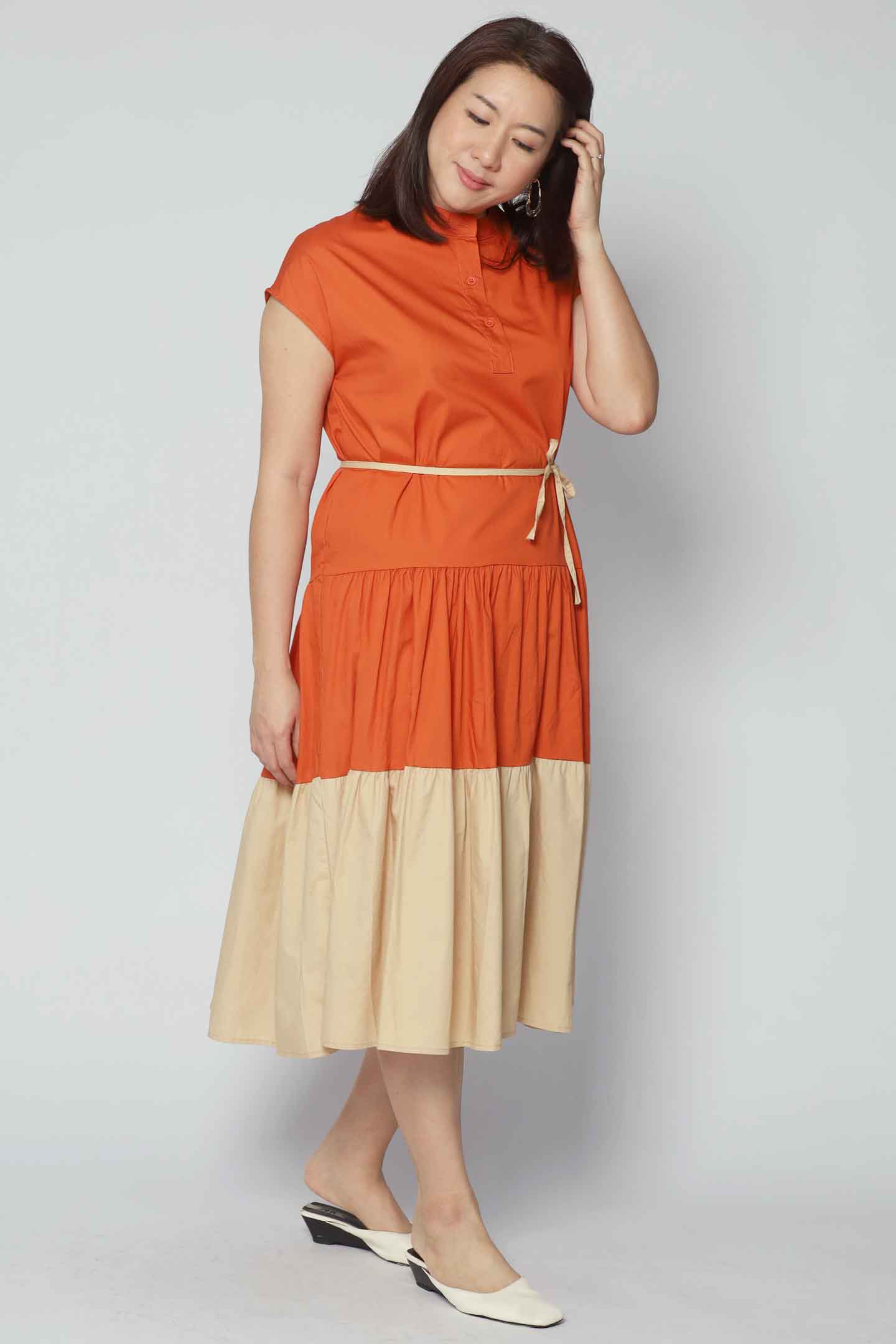Donya Colourblock Dress in Orange