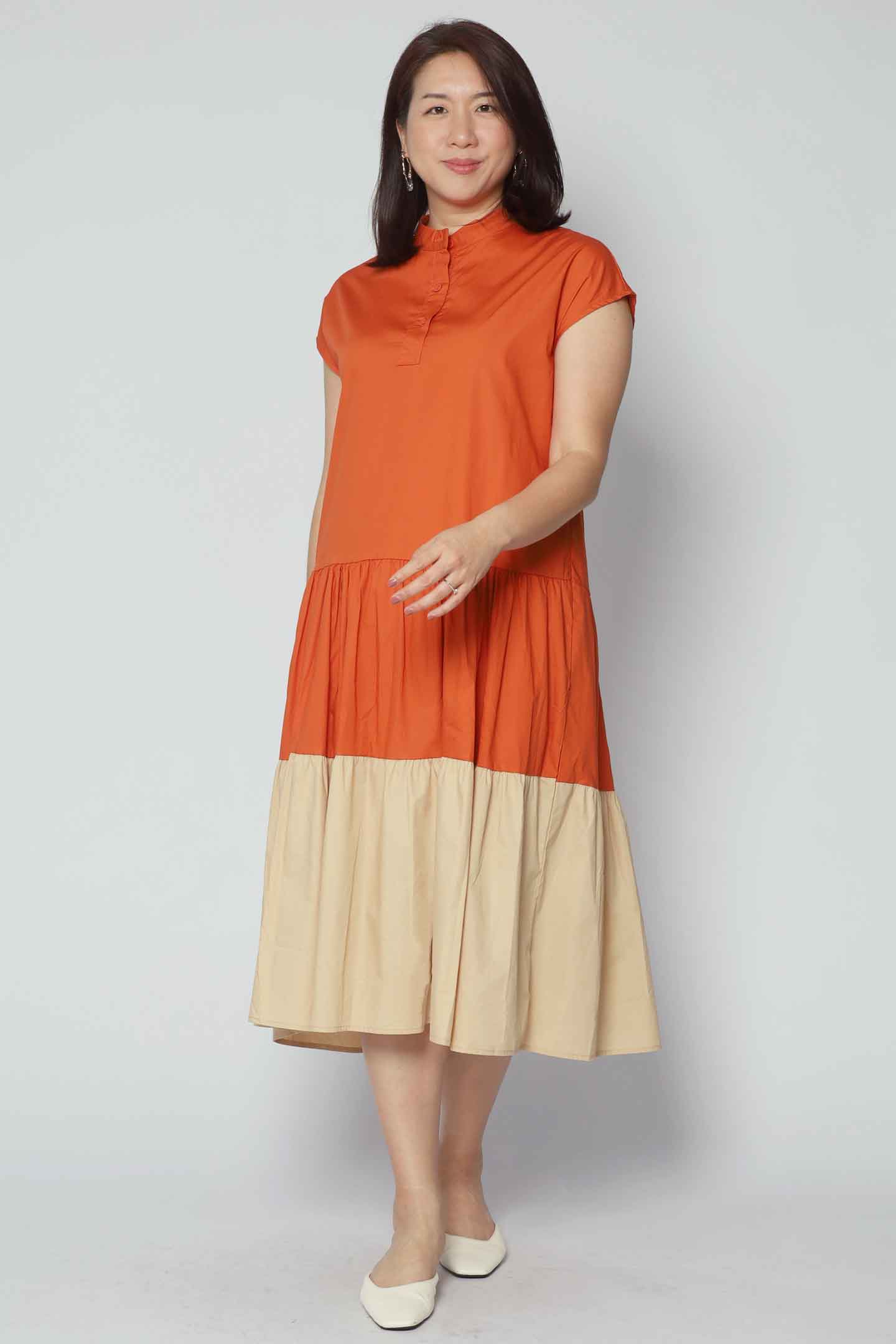 Donya Colourblock Dress in Orange