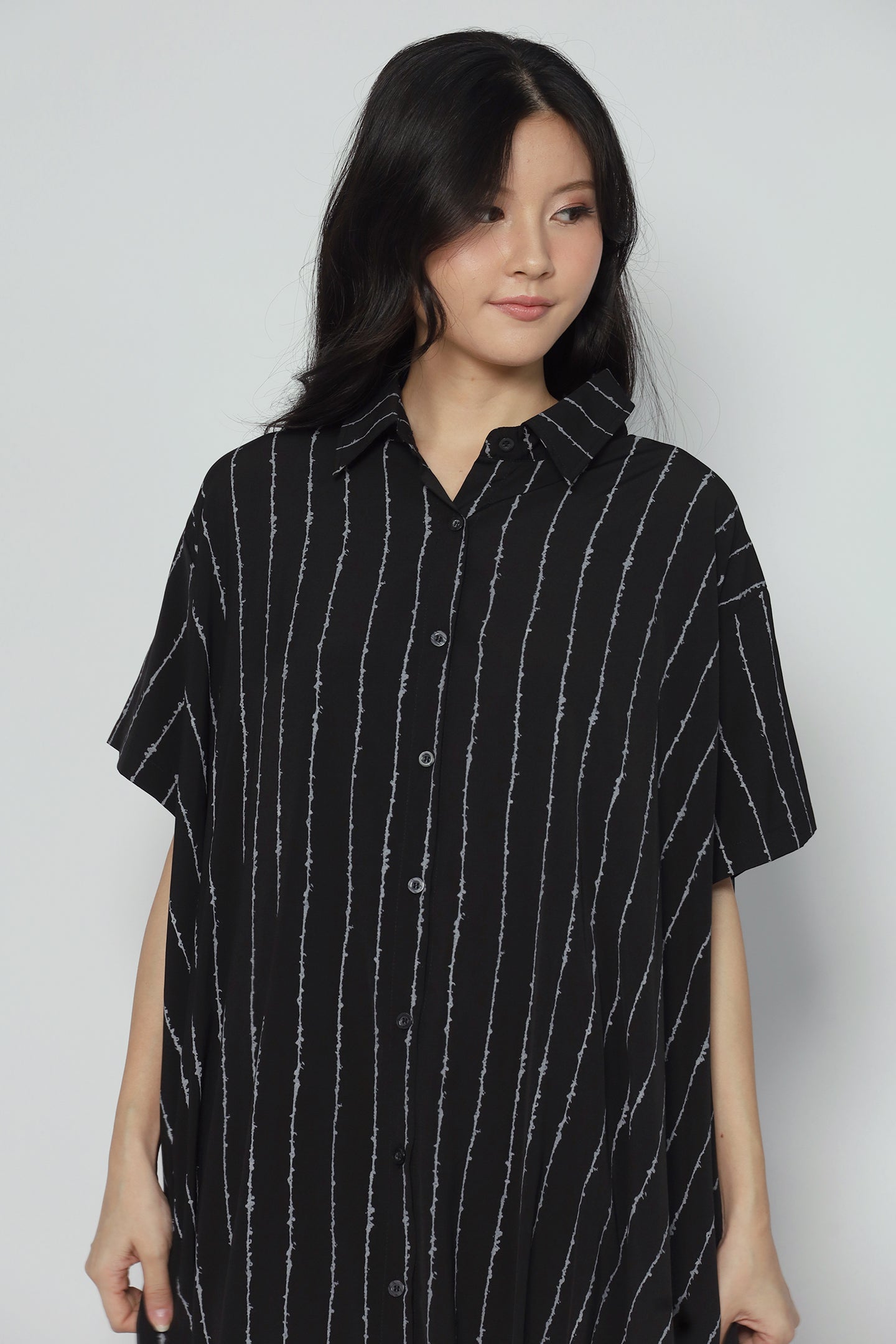 Eunwoo Pinstripes Dress in Black