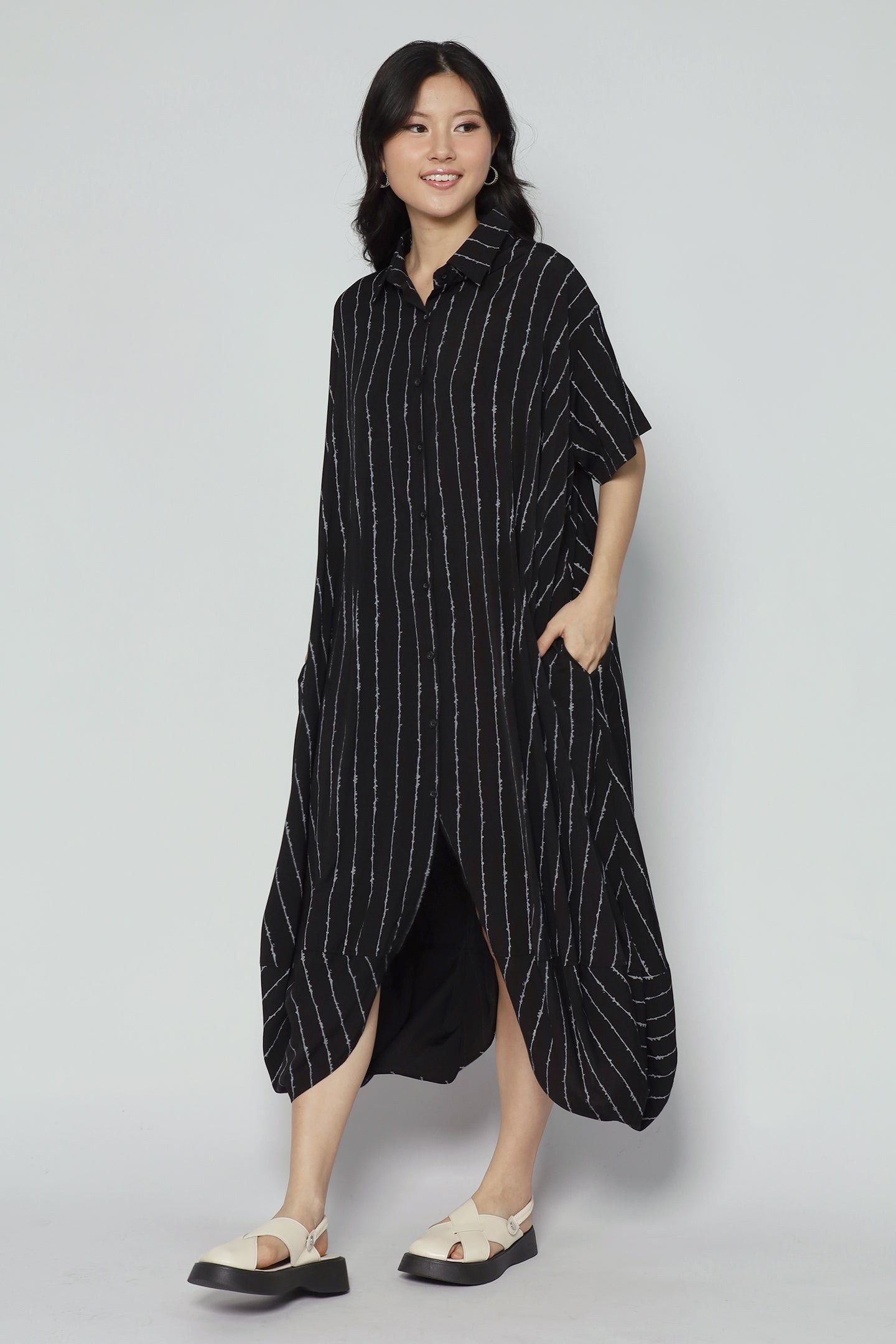 Eunwoo Pinstripes Dress in Black