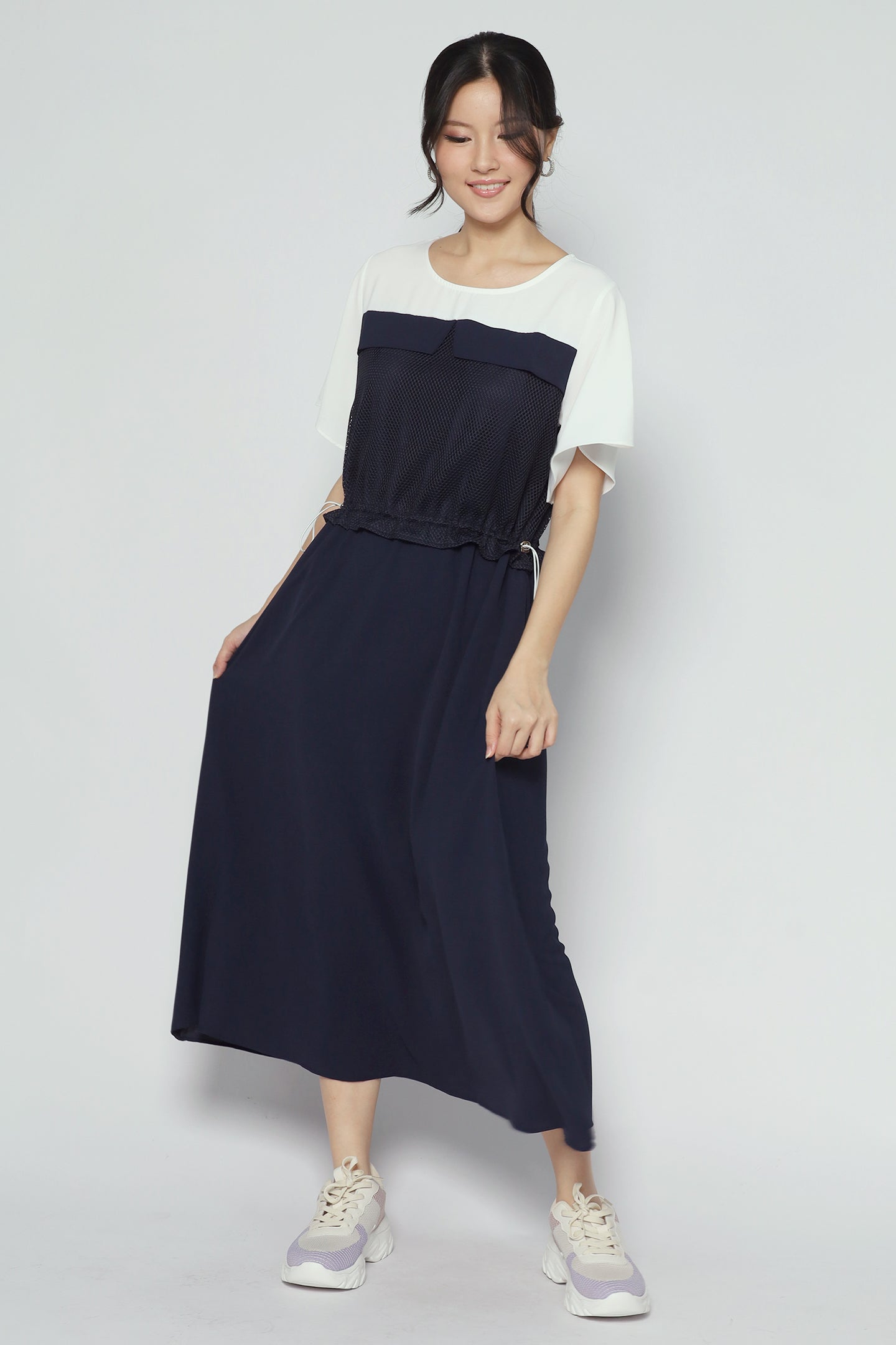 Flicka Netted Dress in Navy