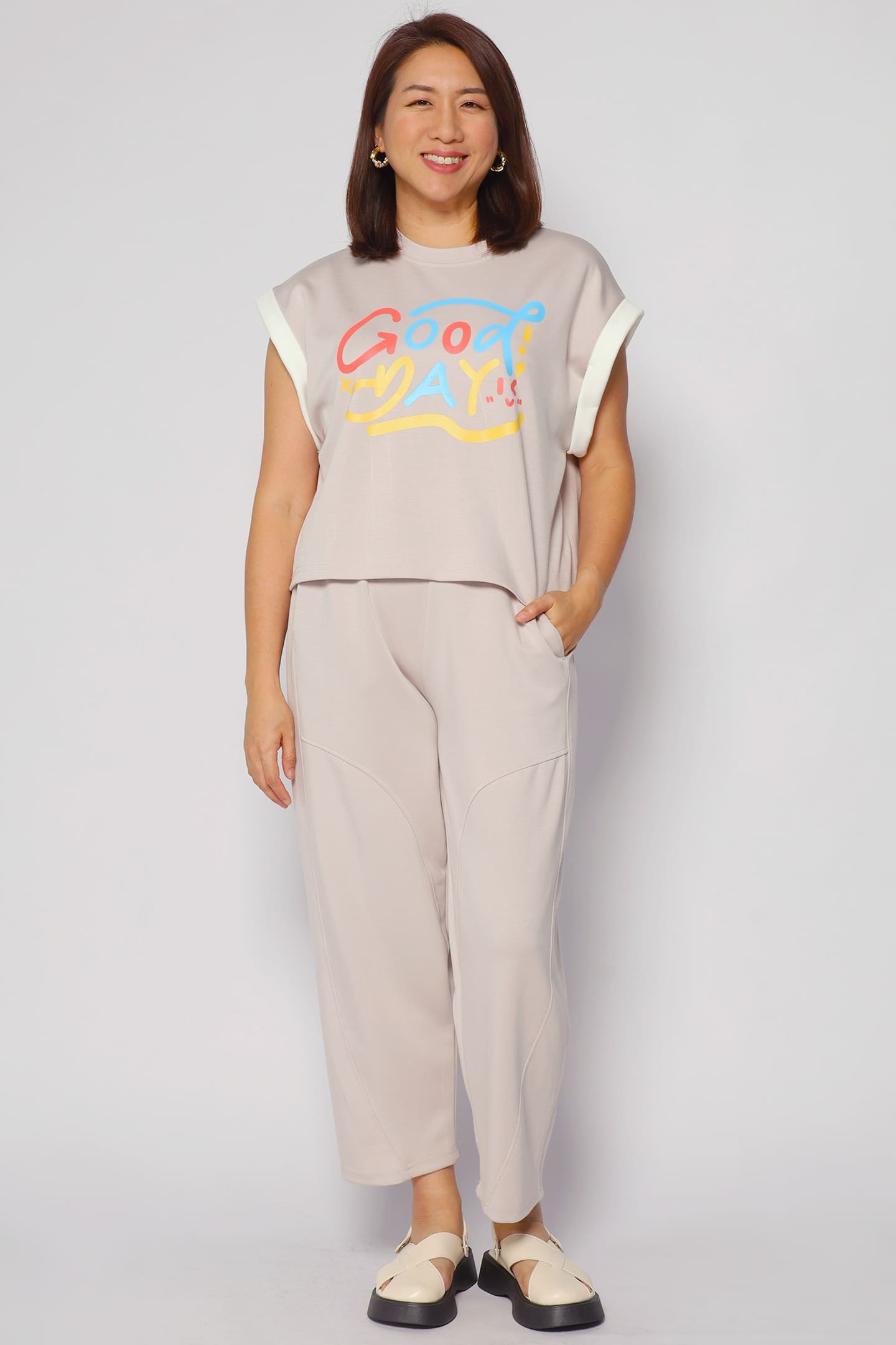 Good Day 2 in 1 Pants Set in Khaki Cream