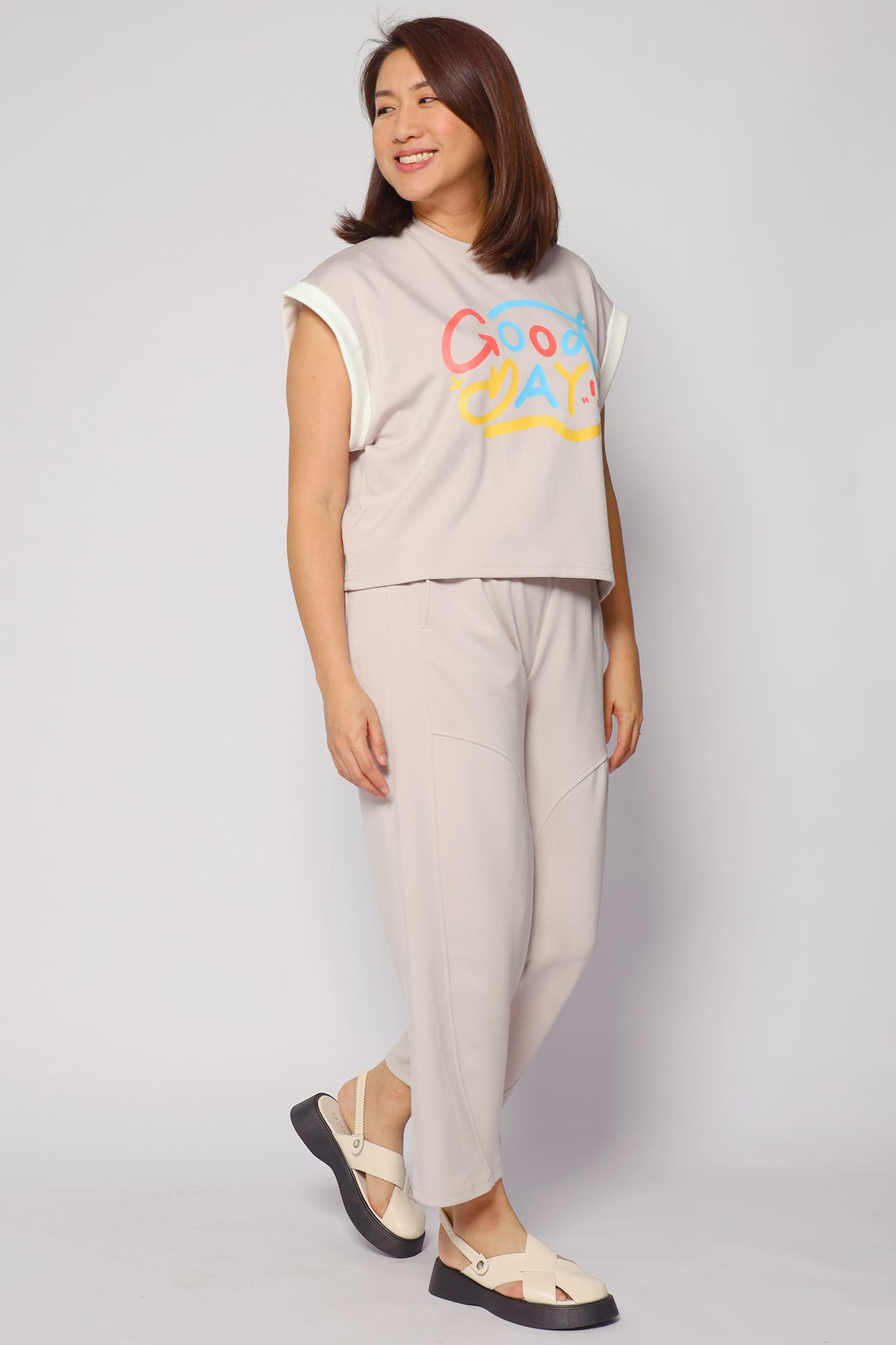 Good Day 2 in 1 Pants Set in Khaki Cream