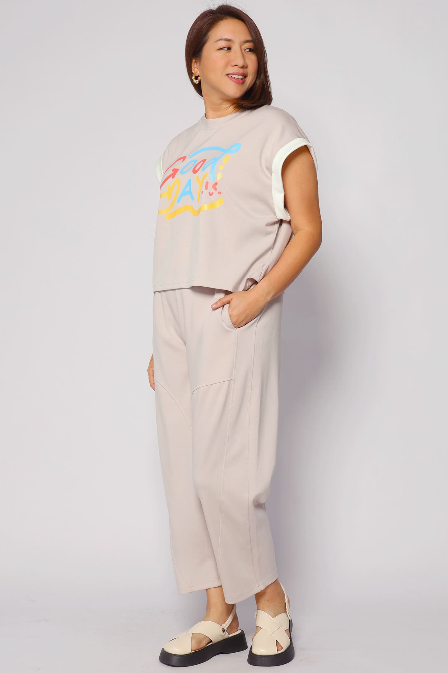 Good Day 2 in 1 Pants Set in Khaki Cream