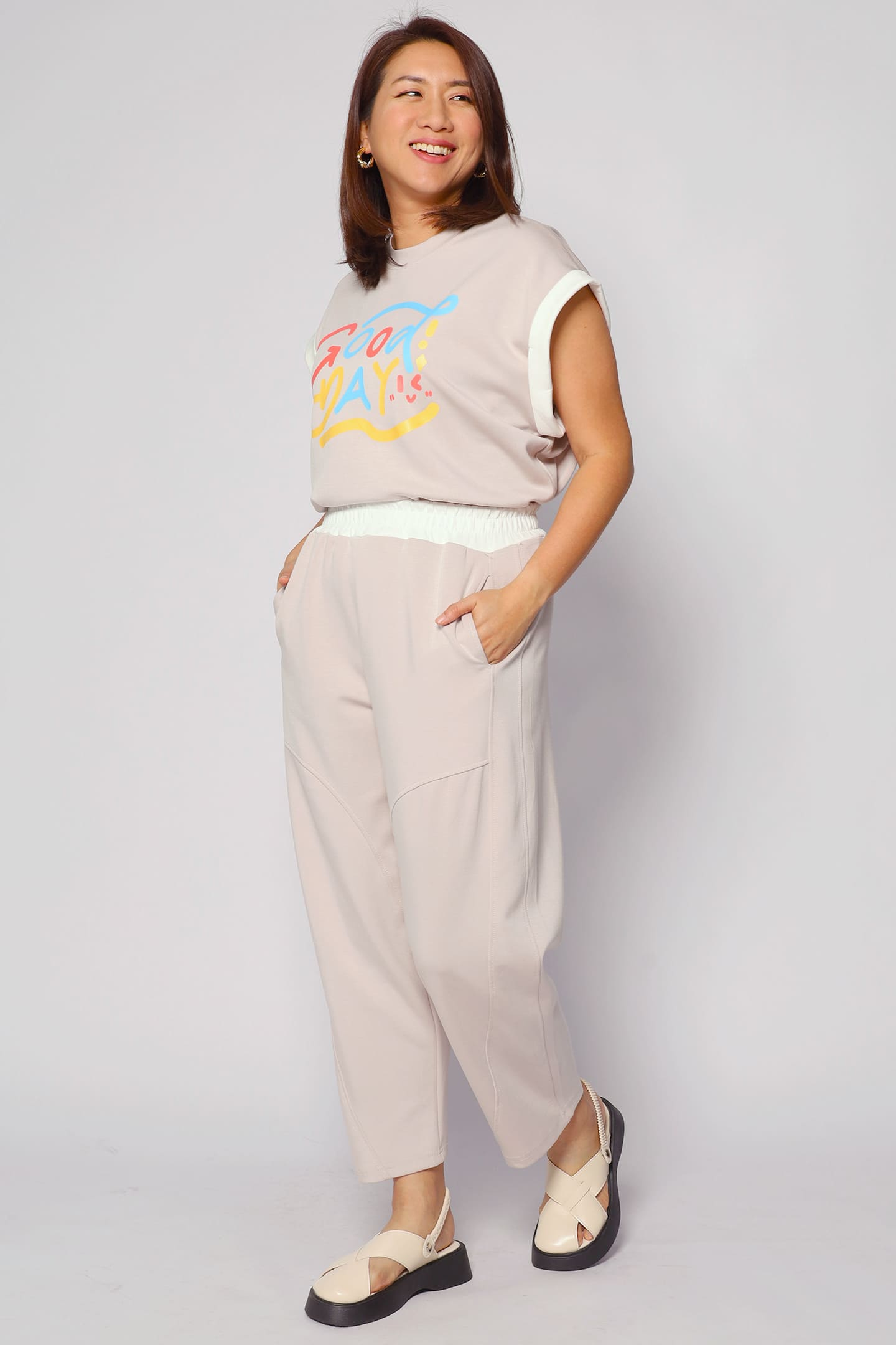 Good Day 2 in 1 Pants Set in Khaki Cream