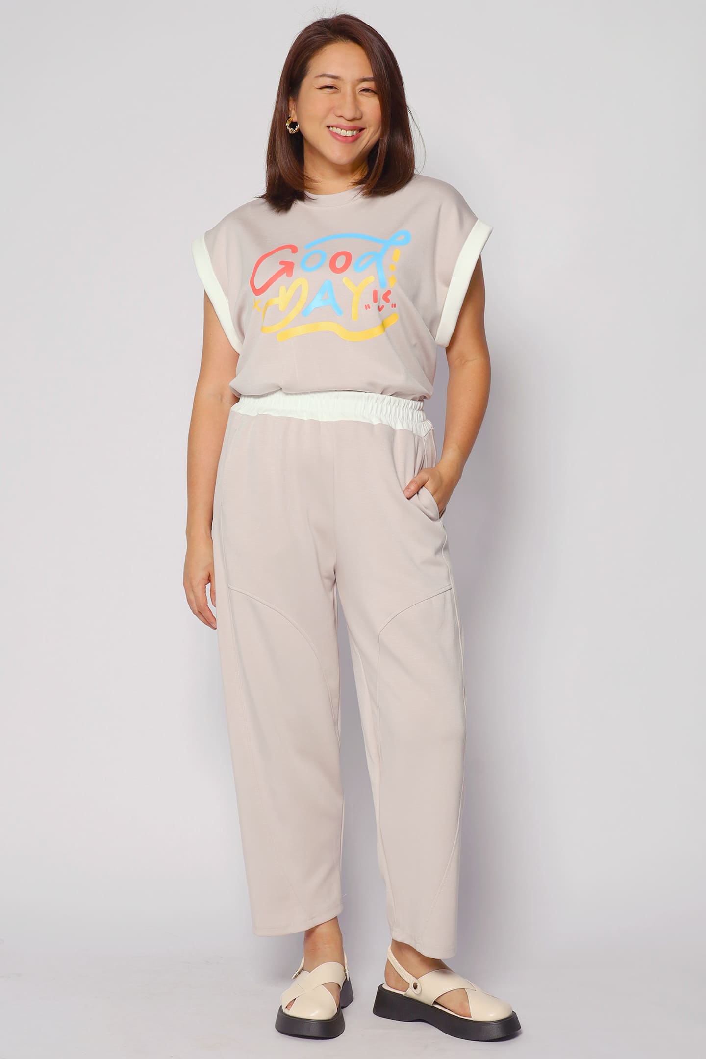 Good Day 2 in 1 Pants Set in Khaki Cream