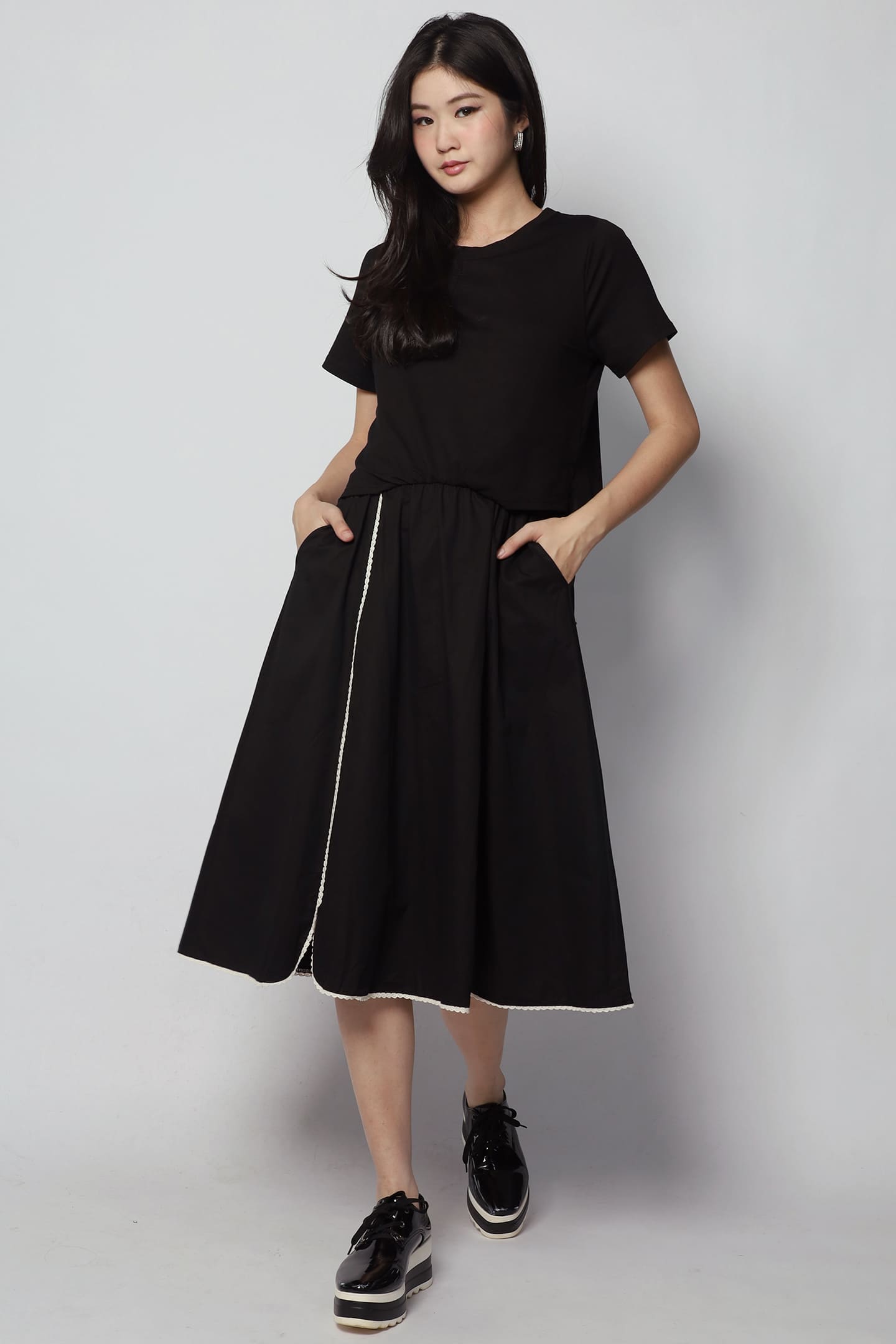 Khai Crochet Trimming Dress in Black