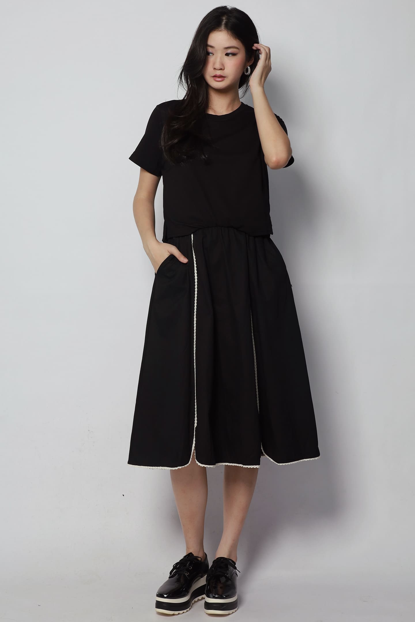 Khai Crochet Trimming Dress in Black