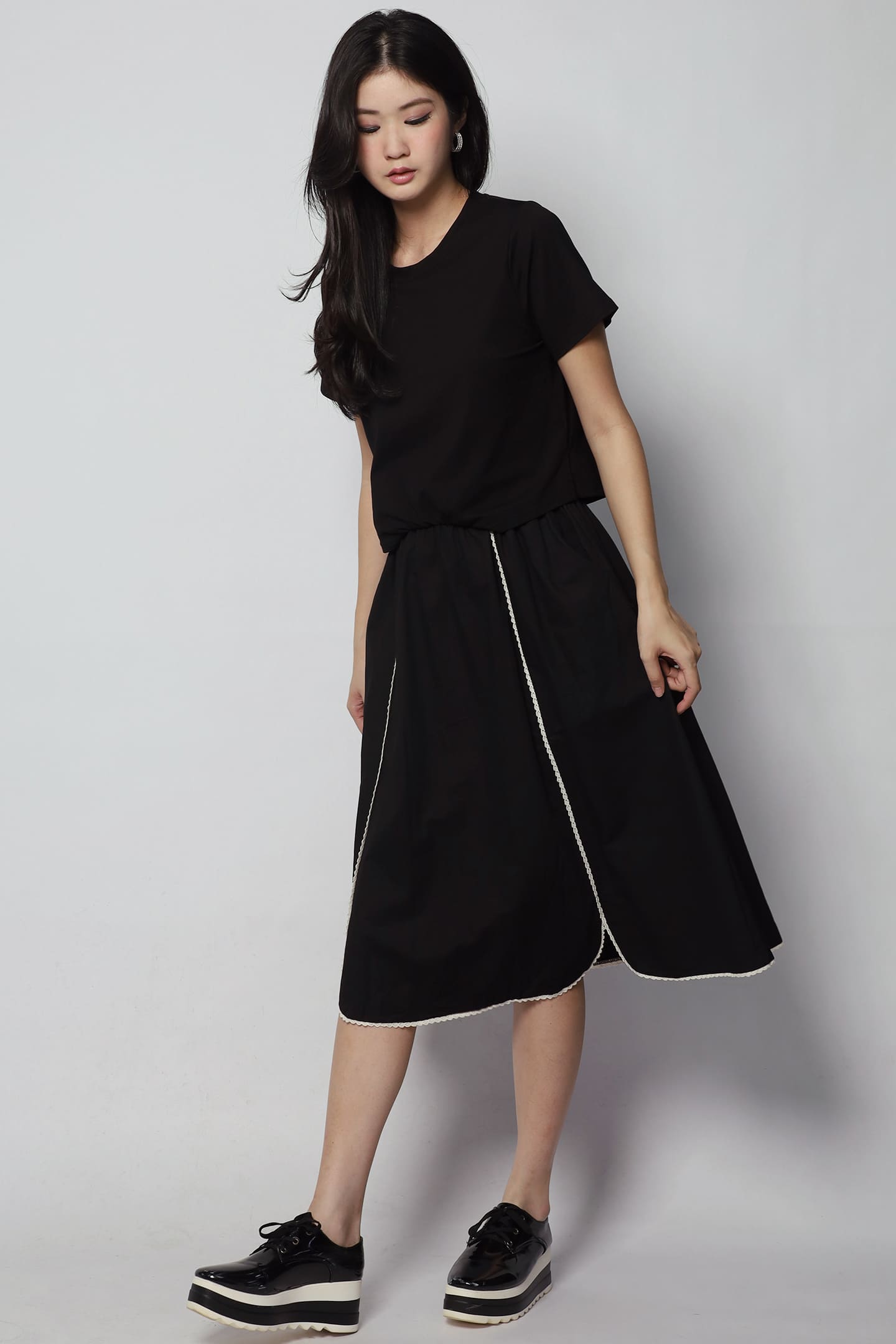 Khai Crochet Trimming Dress in Black