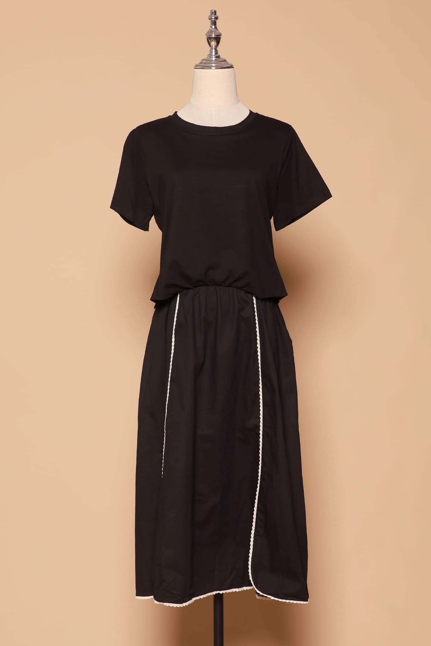 PO - Khai Crochet Trimming Dress in Black